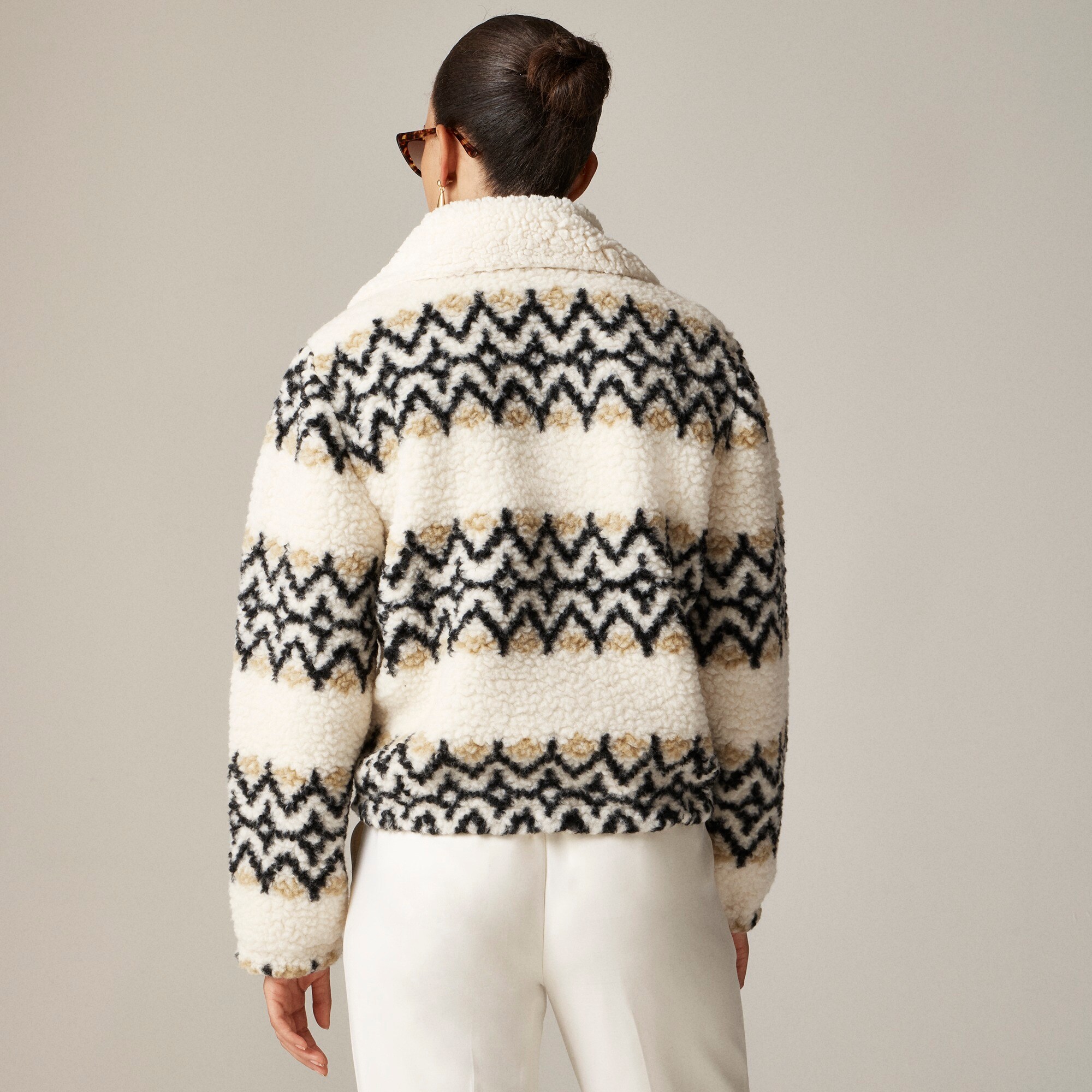 Jacquard-print sherpa half-zip fleece pullover