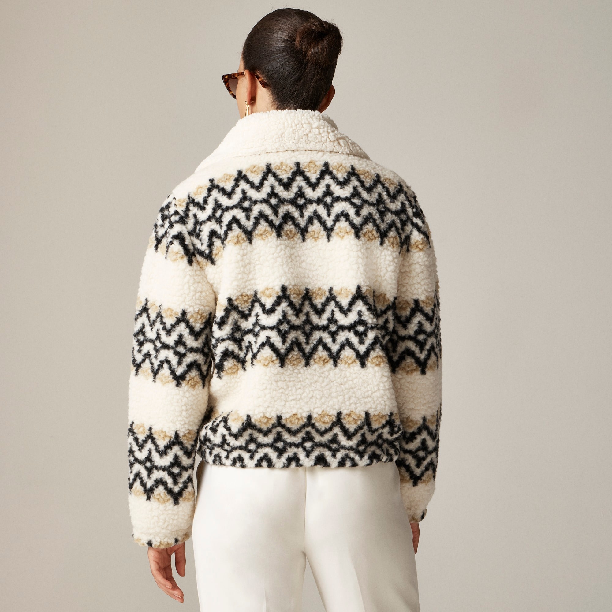 Jacquard-print sherpa half-zip fleece pullover
