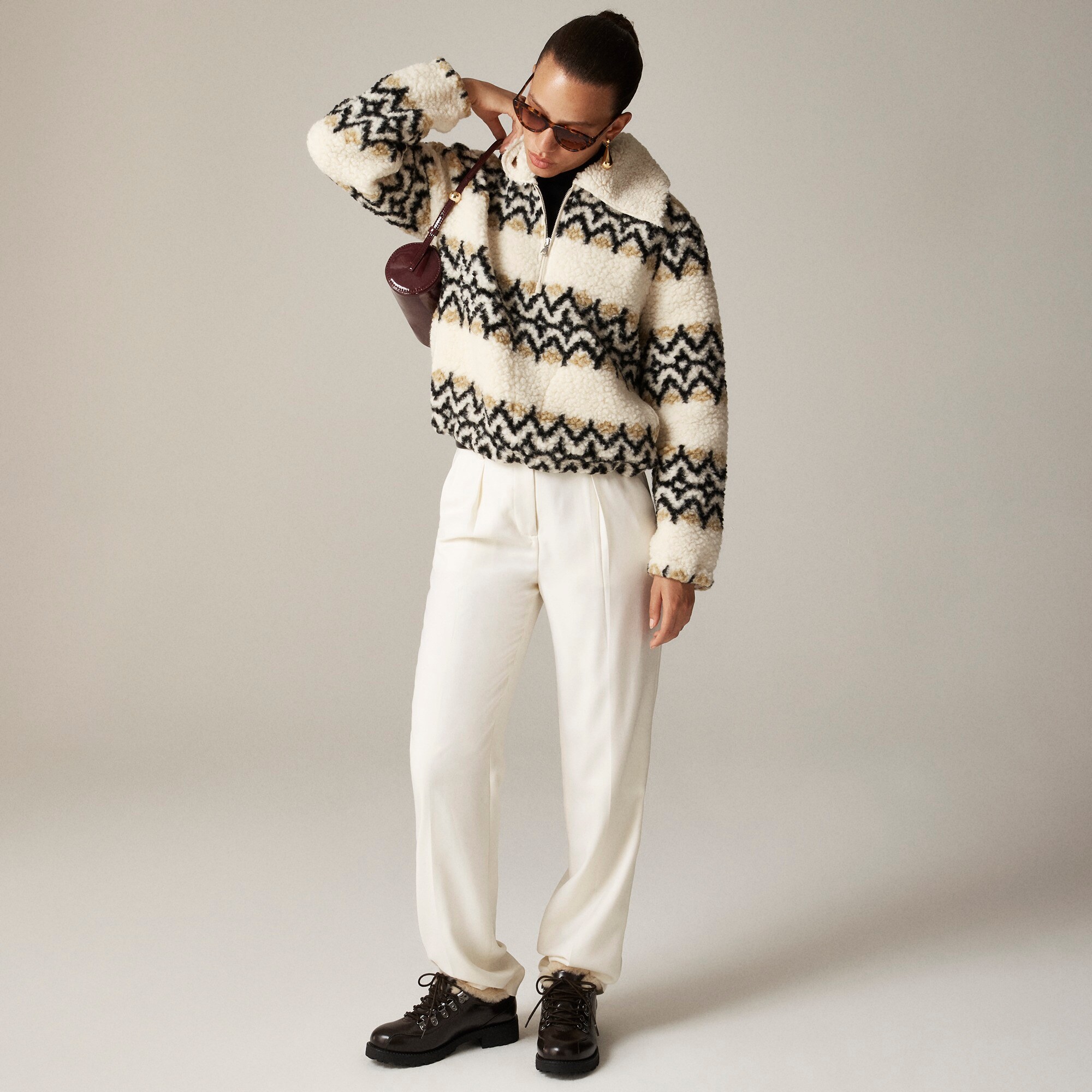 Jacquard-print sherpa half-zip fleece pullover