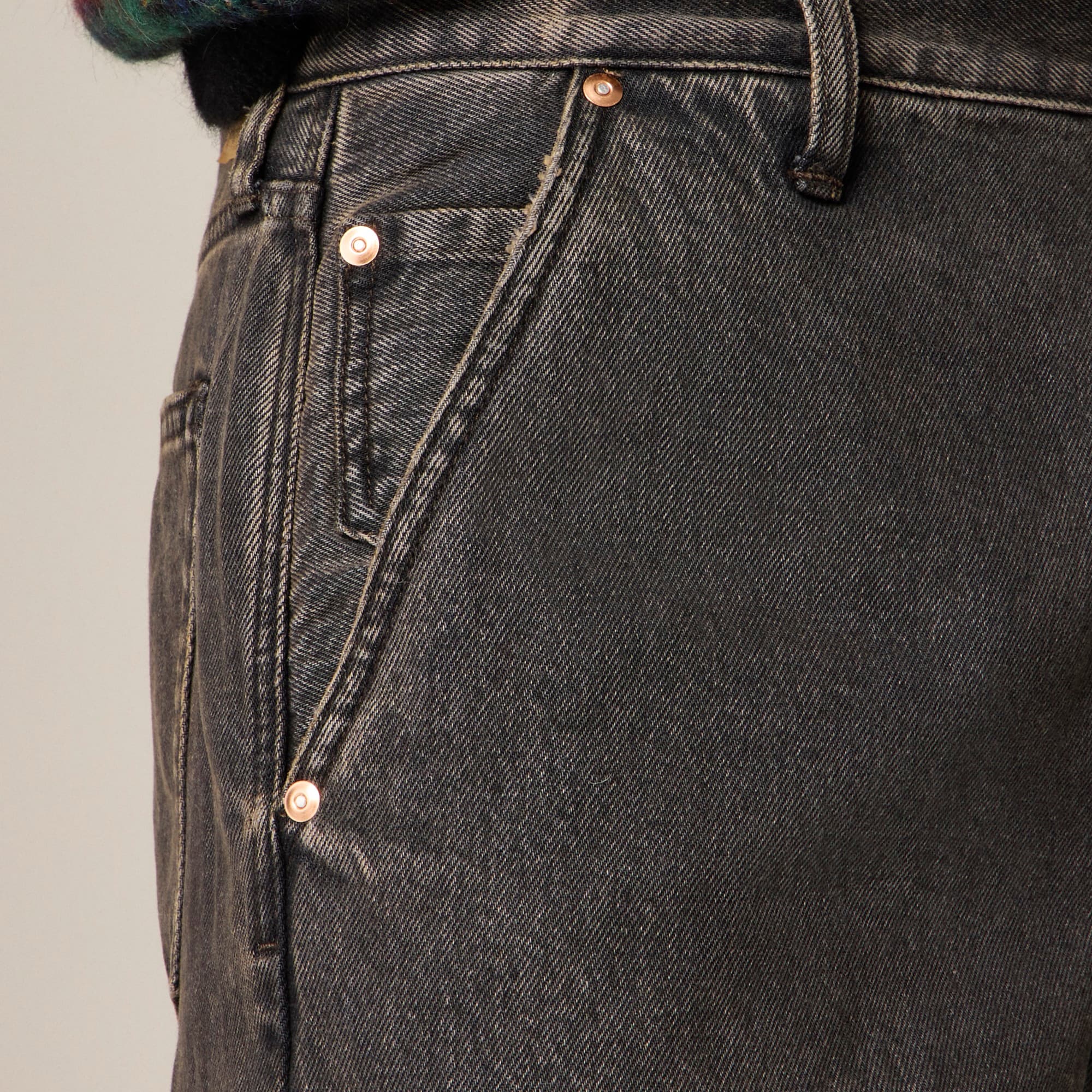 Wallace & Barnes creased slant-pocket jean in faded black wash
