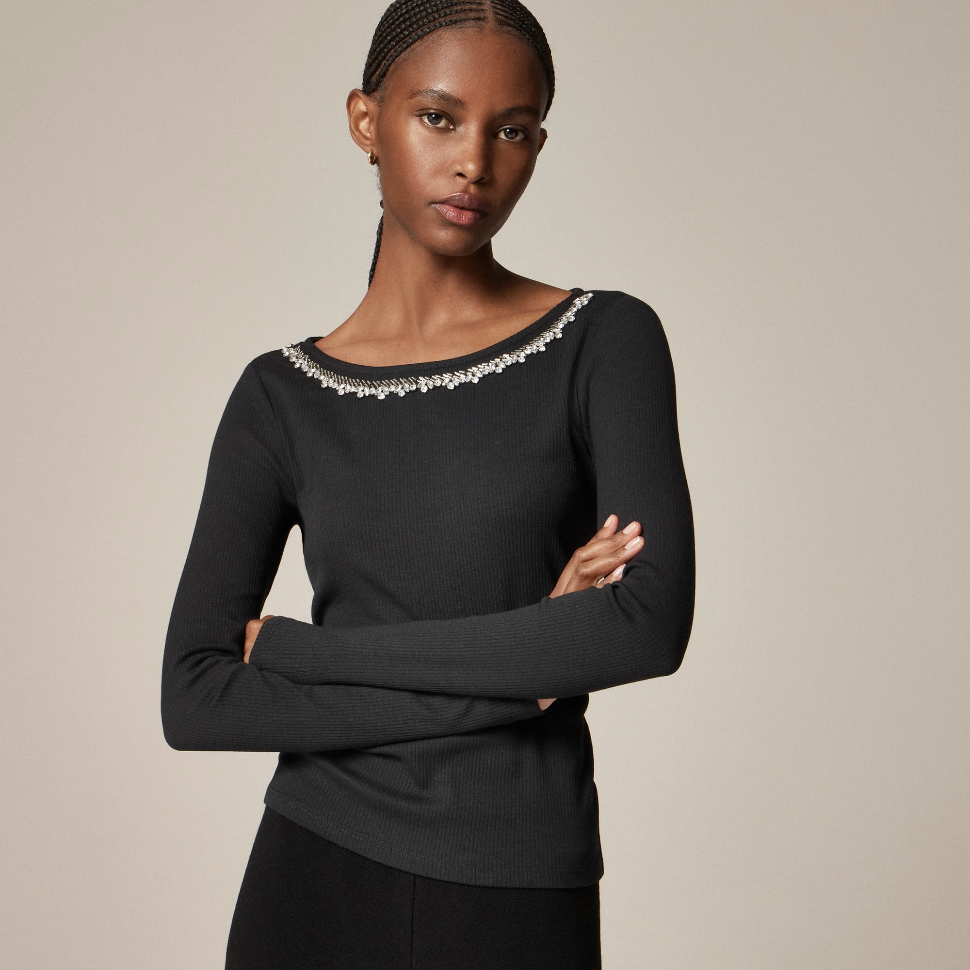 J.Crew: Vintage Rib Boatneck T-shirt With Embellishments For