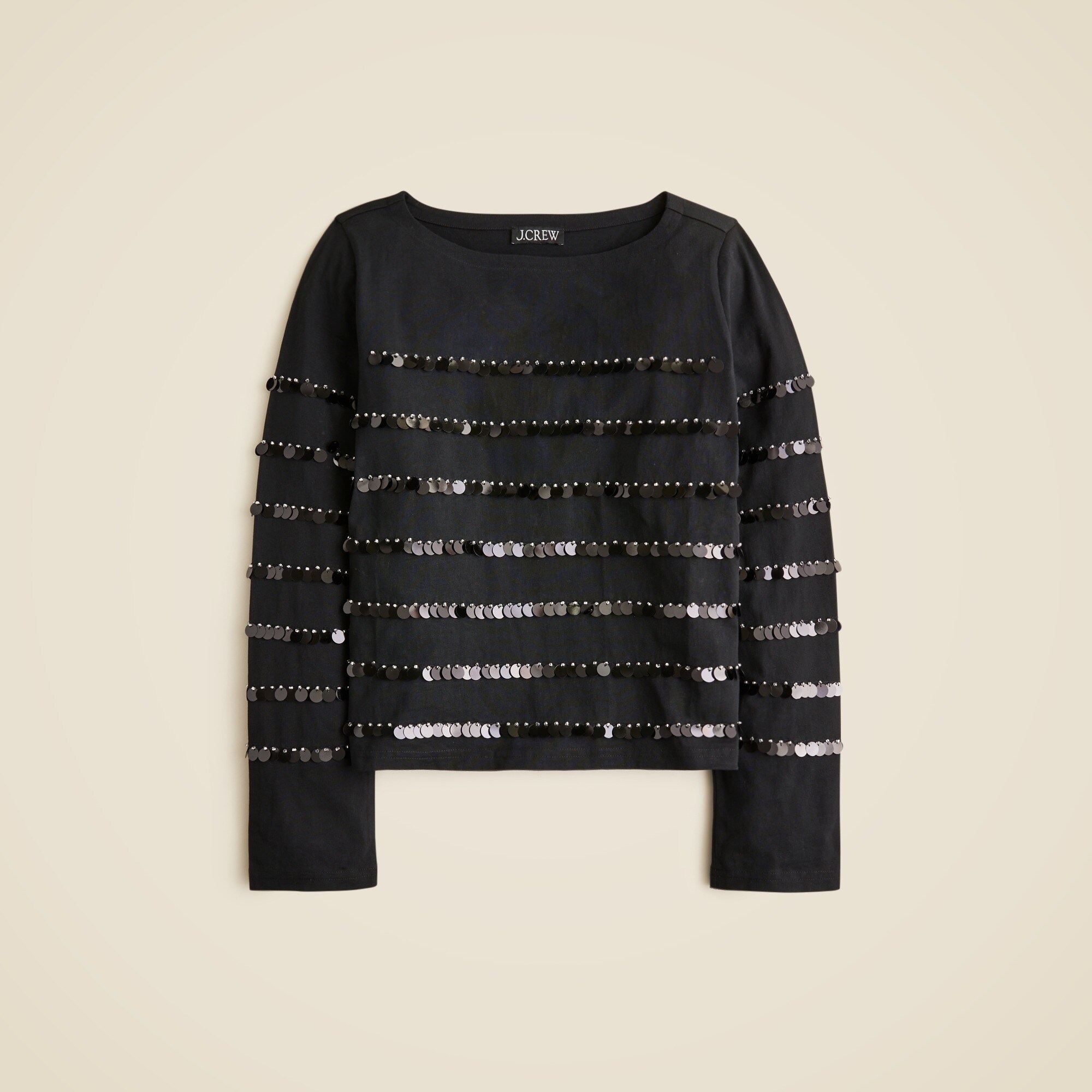 トップス 24AWHeavy Oz Jersey Jacquard Sleeve Crew Heavy Jersey Long-sleeve T-shirt With Paillette Embellishment For