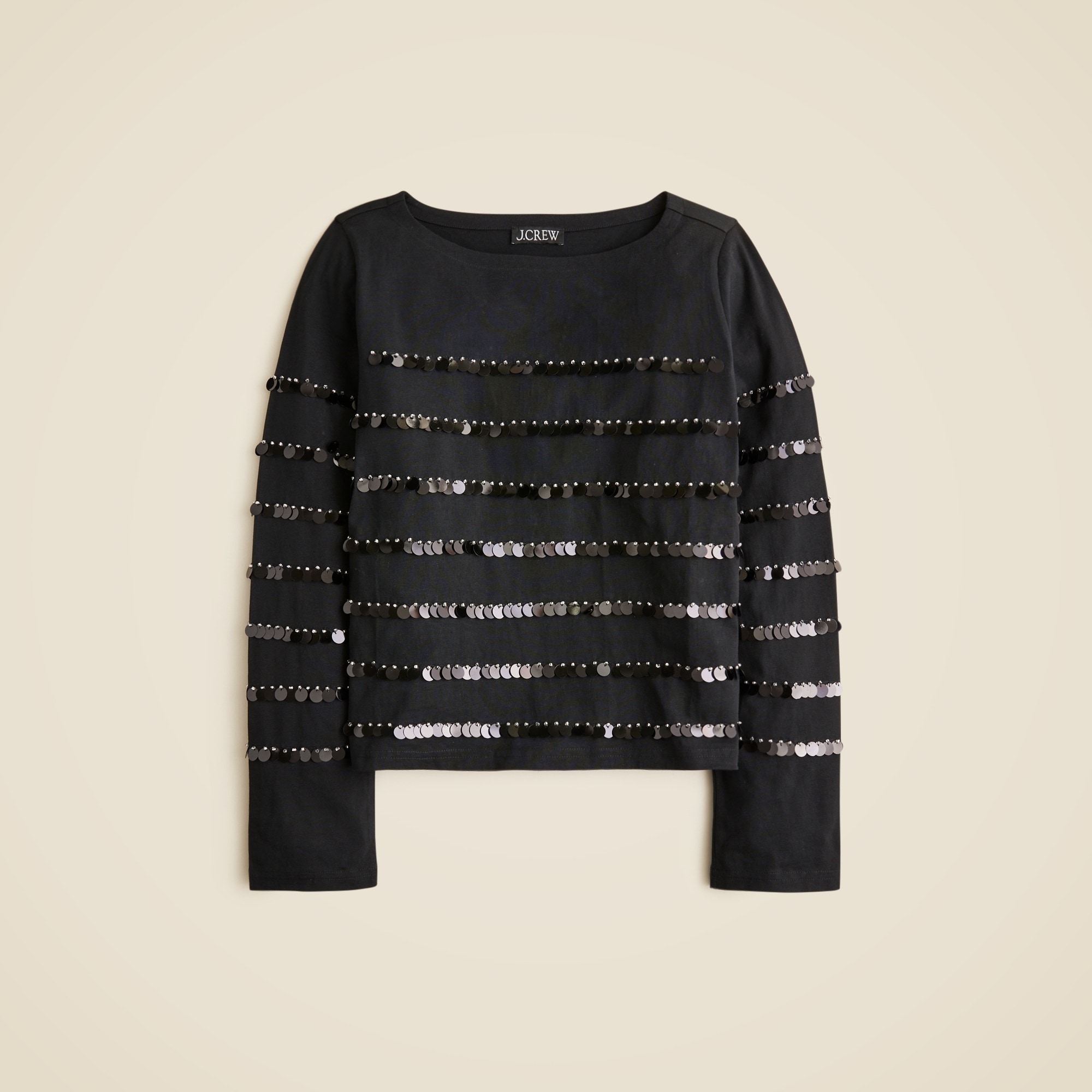 Heavy jersey long-sleeve T-shirt with paillette embellishment