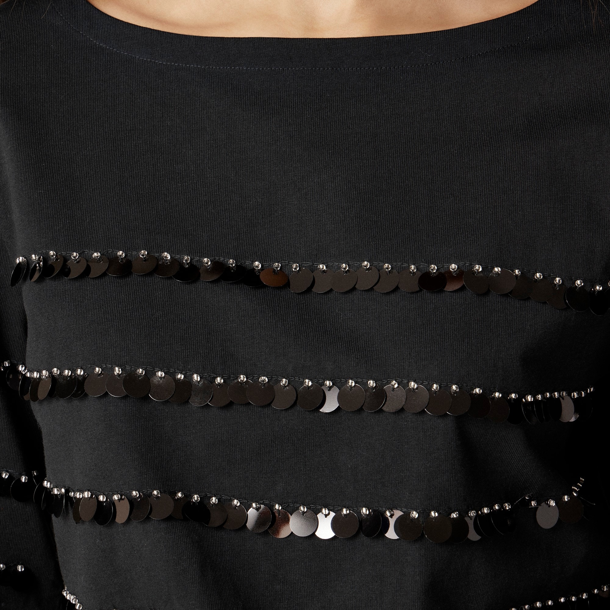 Heavy jersey long-sleeve T-shirt with paillette embellishment