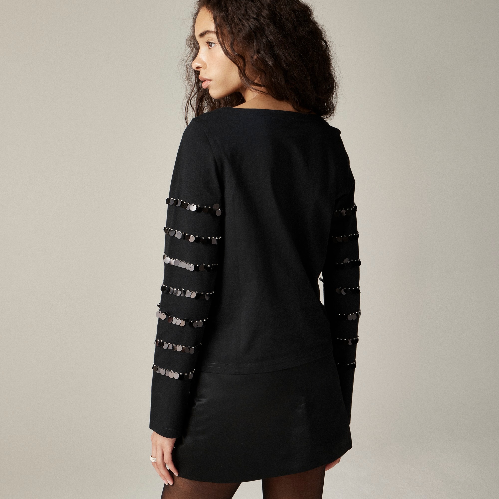 Heavy jersey long-sleeve T-shirt with paillette embellishment