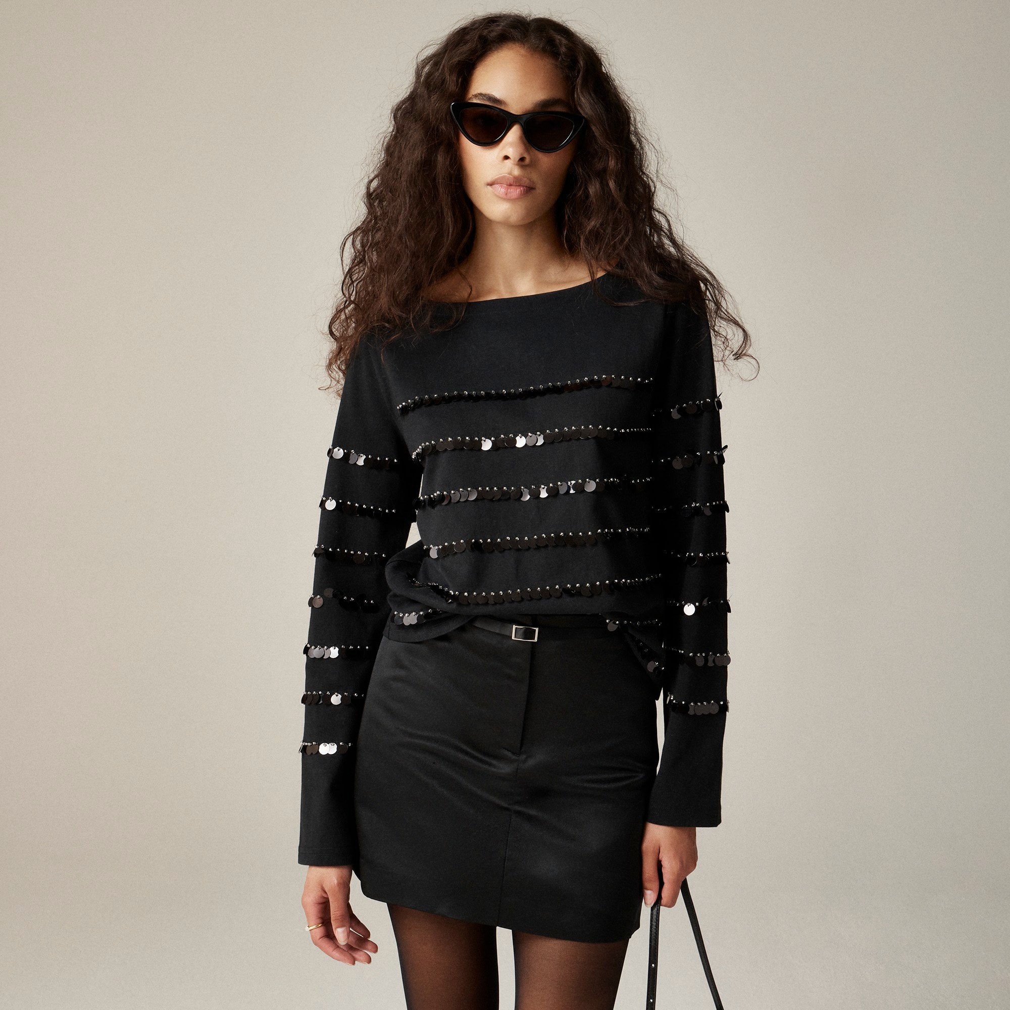 Heavy jersey long-sleeve T-shirt with paillette embellishment