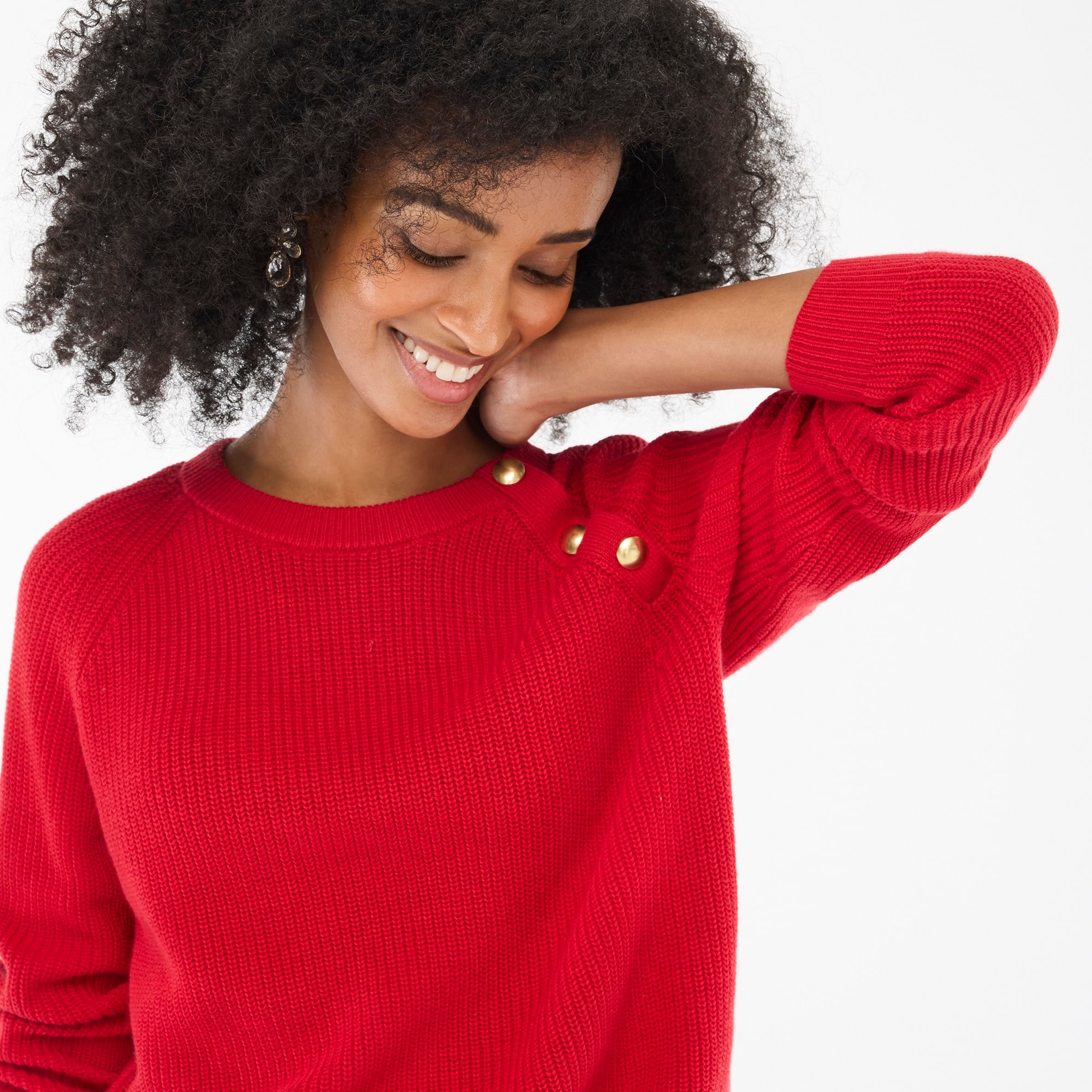 Button raglan crewneck sweater