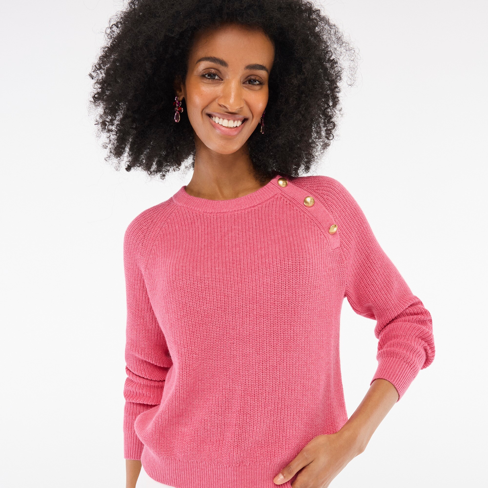 Button raglan crewneck sweater