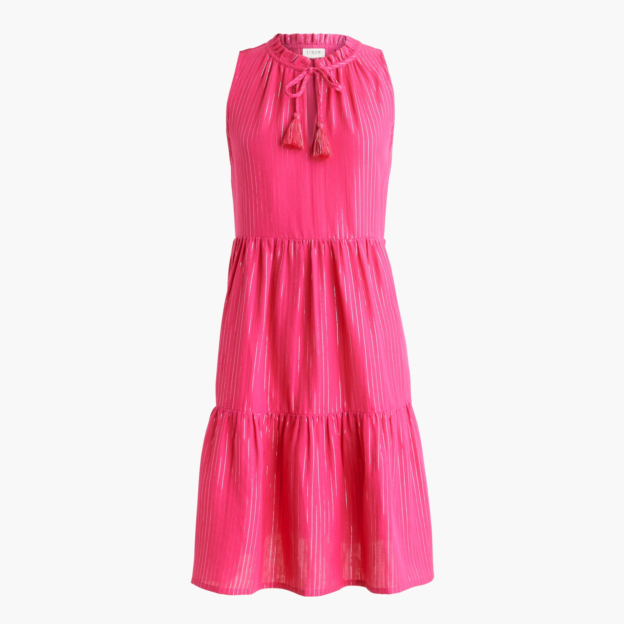 Metallic-stripe gauze beach dress
