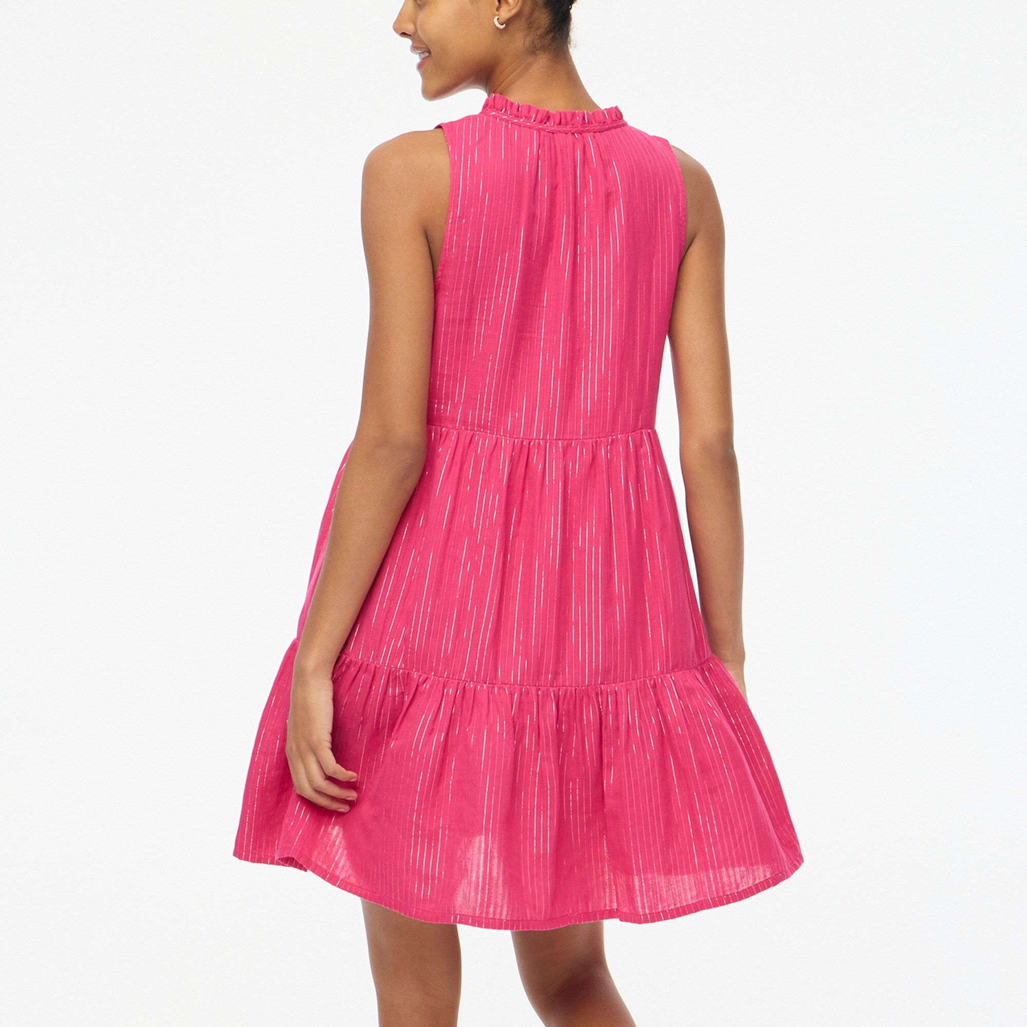 Metallic-stripe gauze beach dress