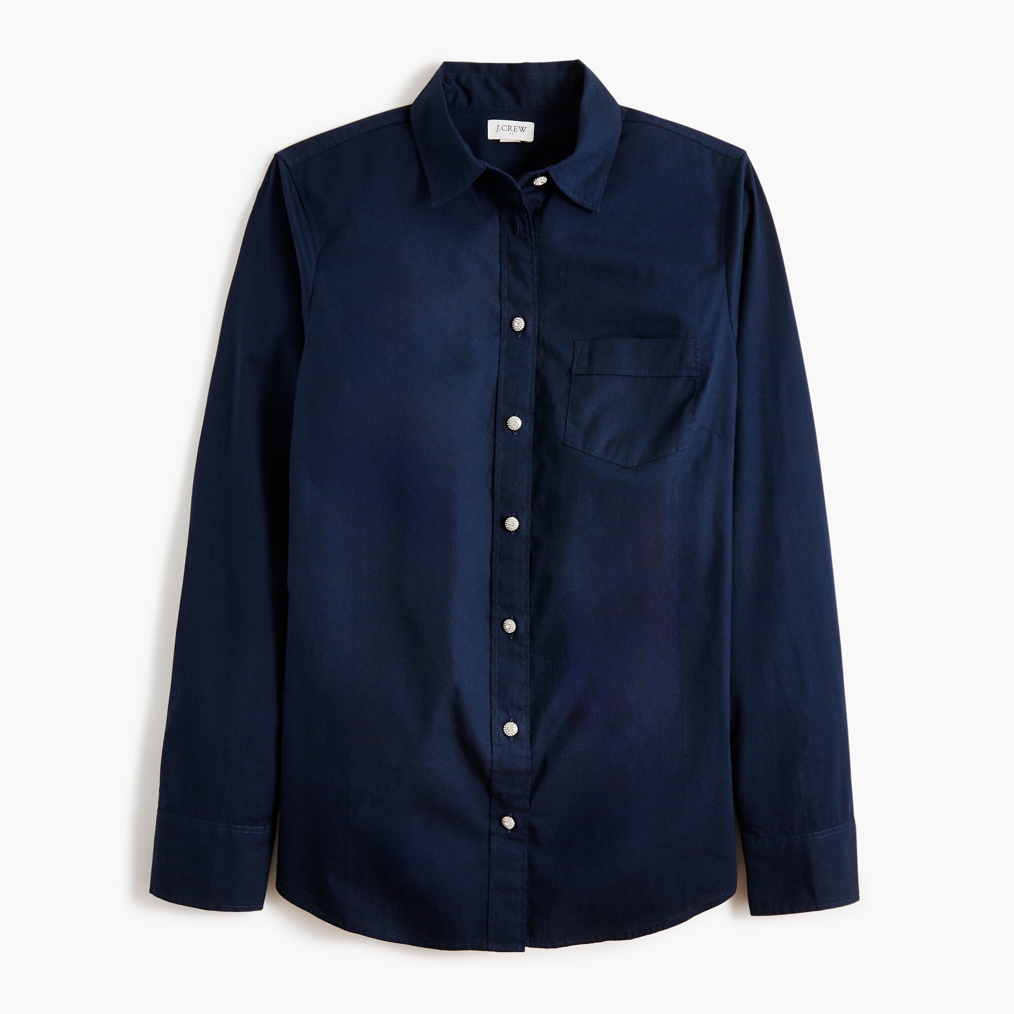 jeweled button-up cotton poplin shirt in signature fit for women
