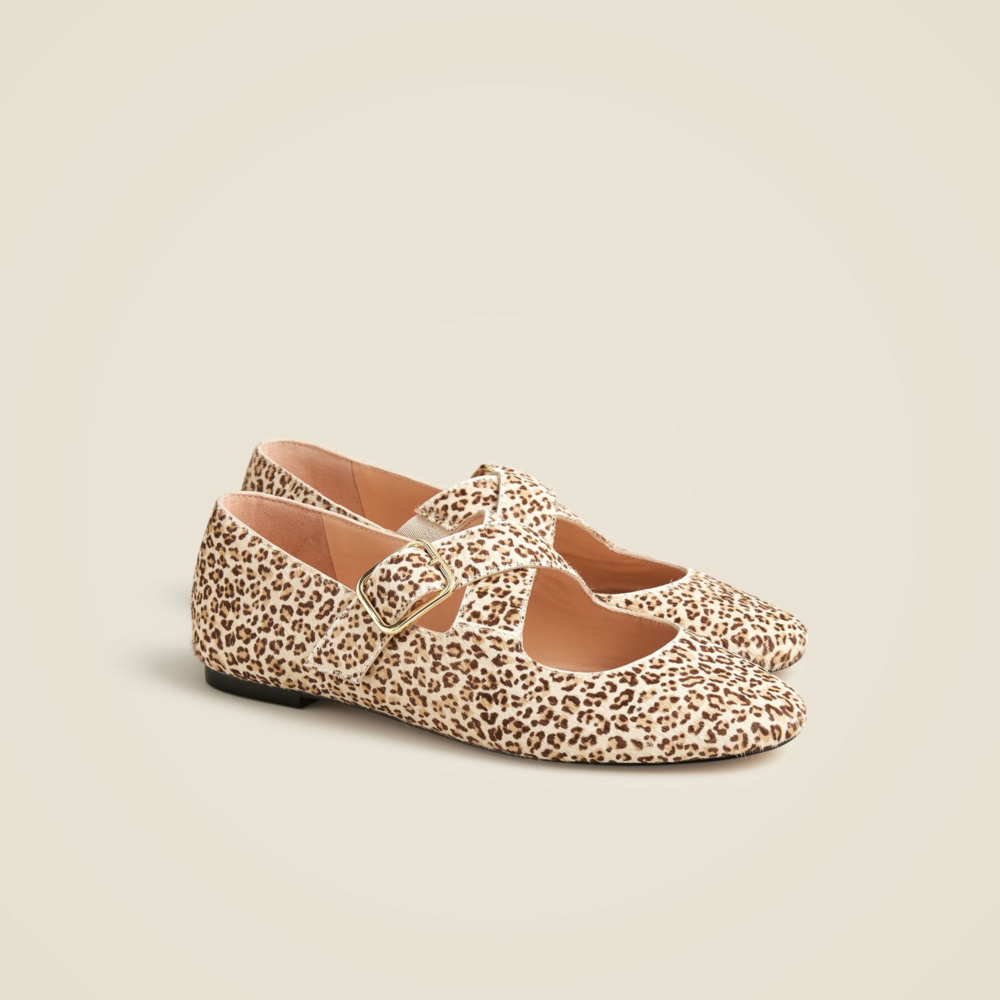 Logan Crisscross Mary Jane Ballet Flats In Leopard-print Calf Hair