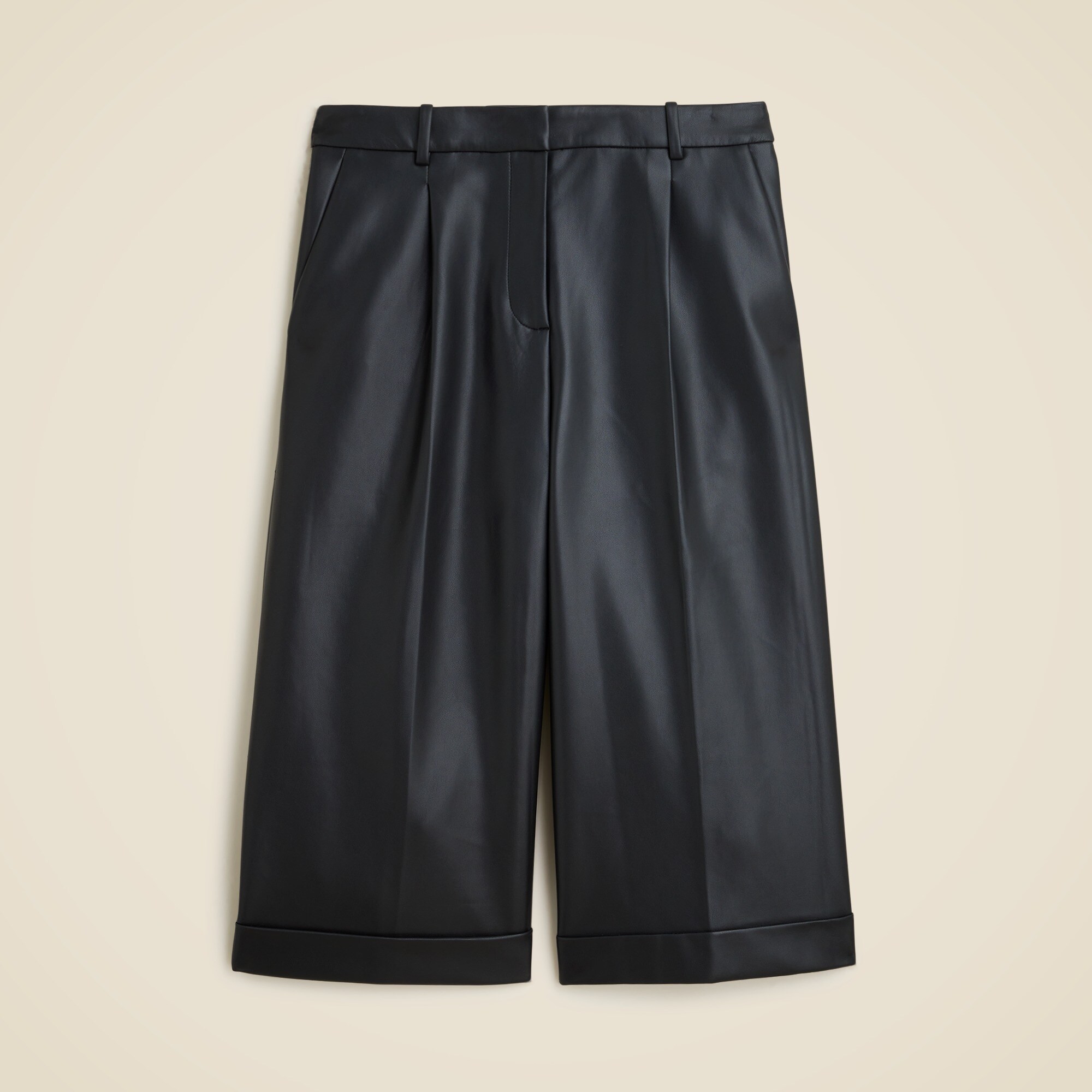 Long Pleated Trouser Short In Faux Leather For Women | J.Crew