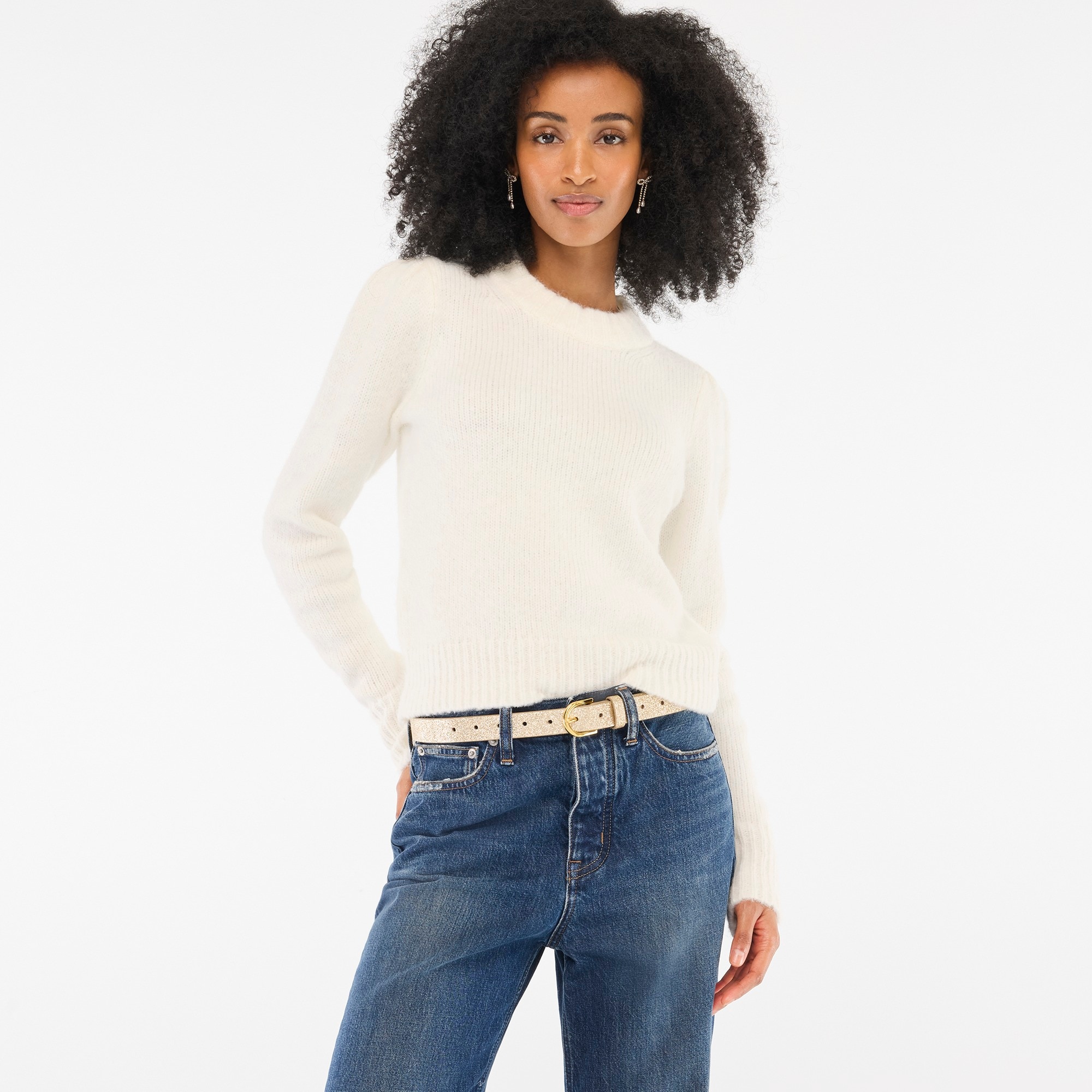 Fuzzy puff-sleeve sweater