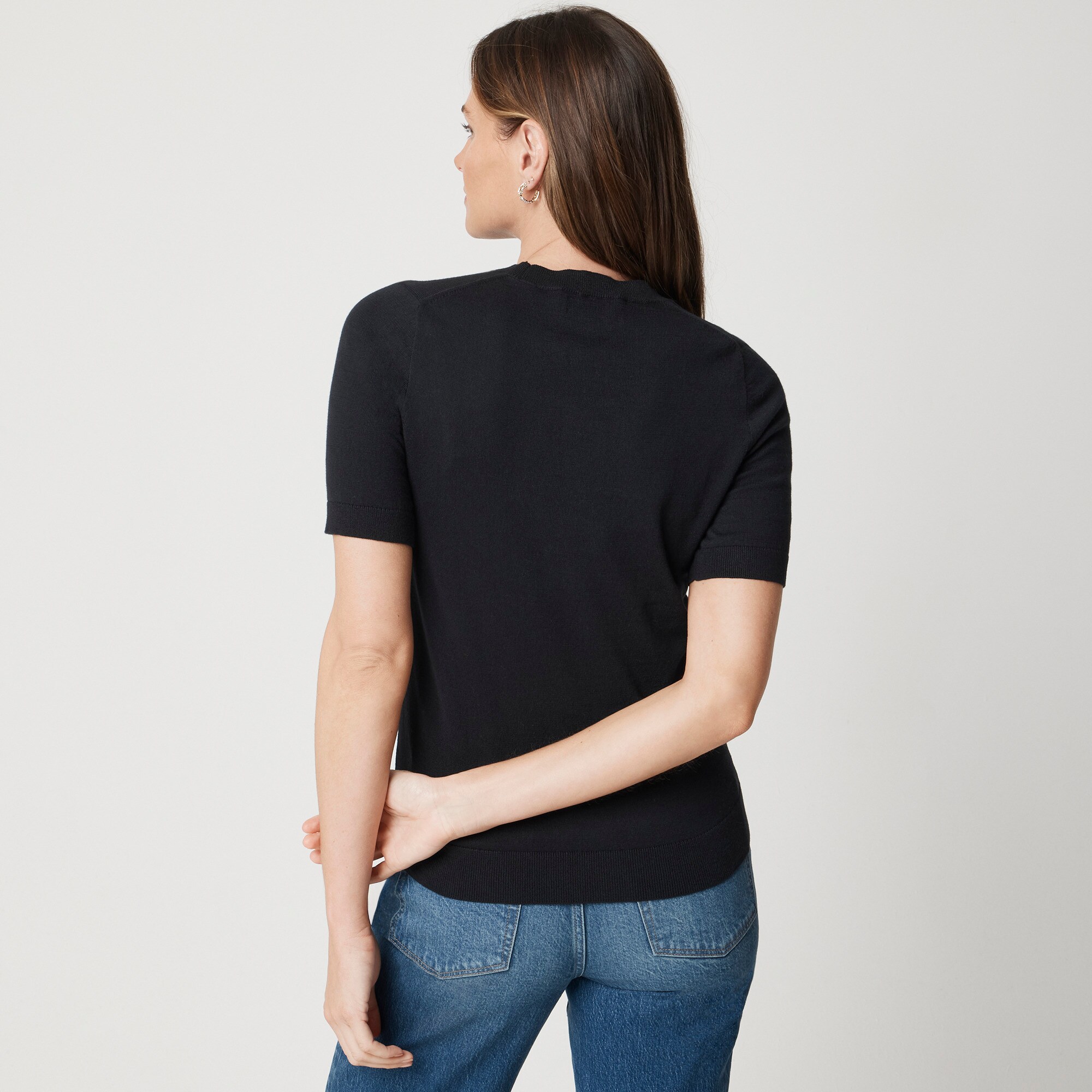 Short-sleeve cotton crewneck sweater