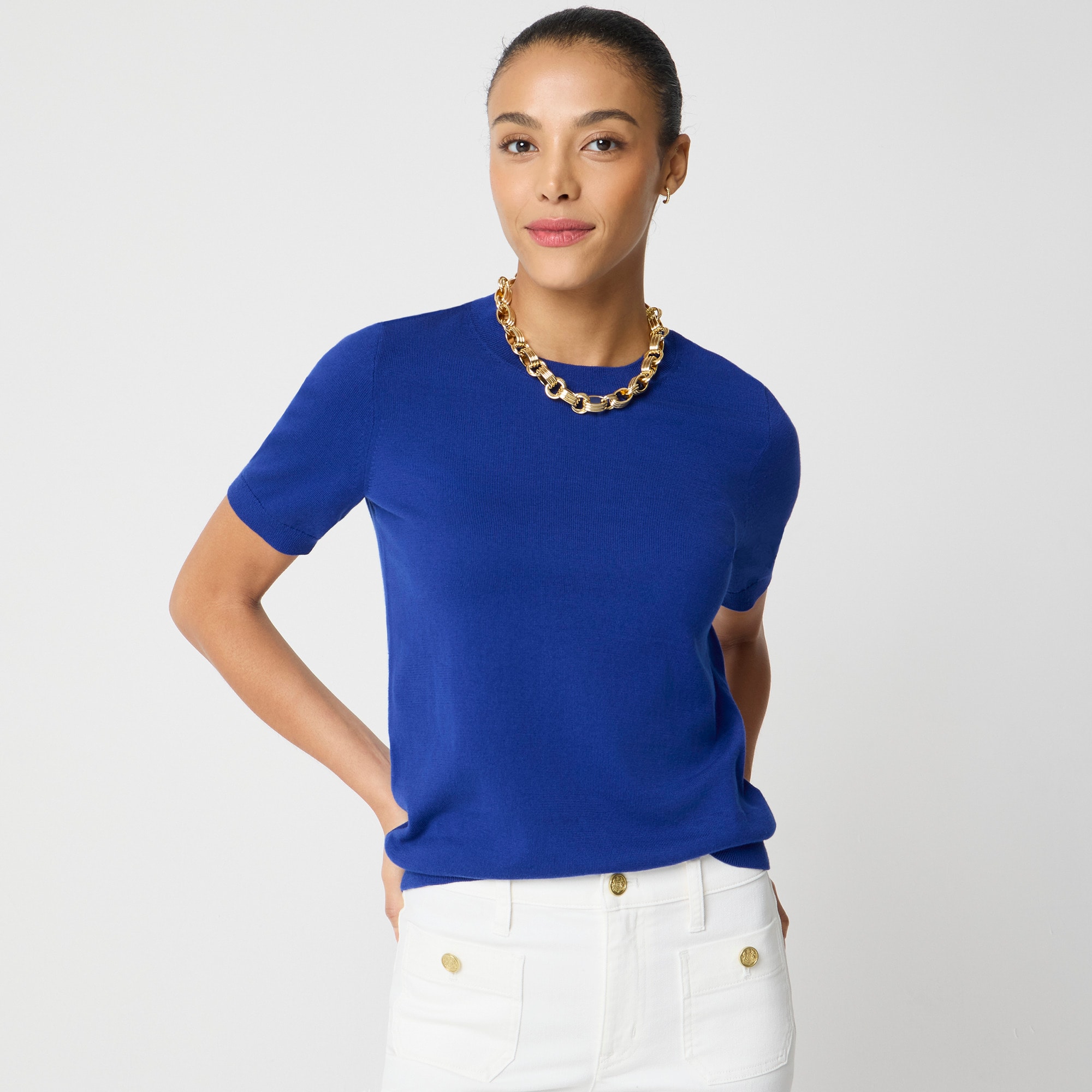 Short-sleeve cotton crewneck sweater