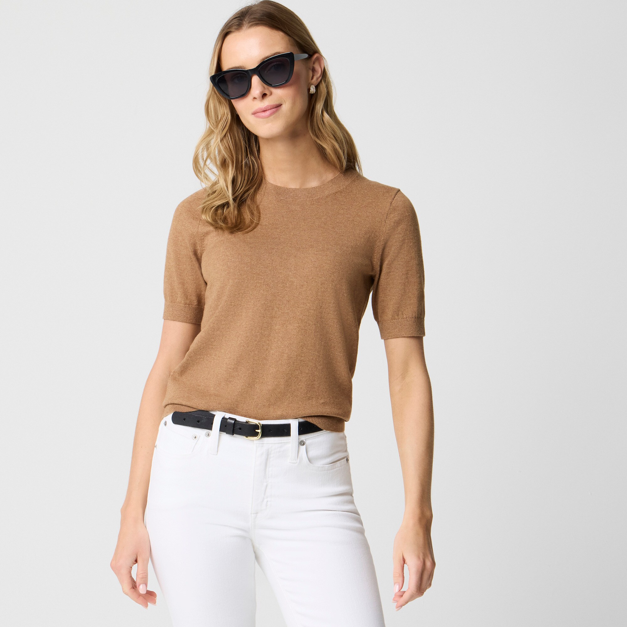 womens Short-sleeve cotton crewneck sweater