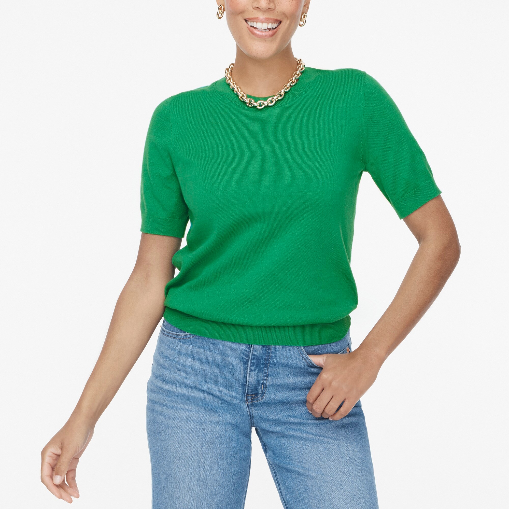 Short-sleeve cotton crewneck sweater