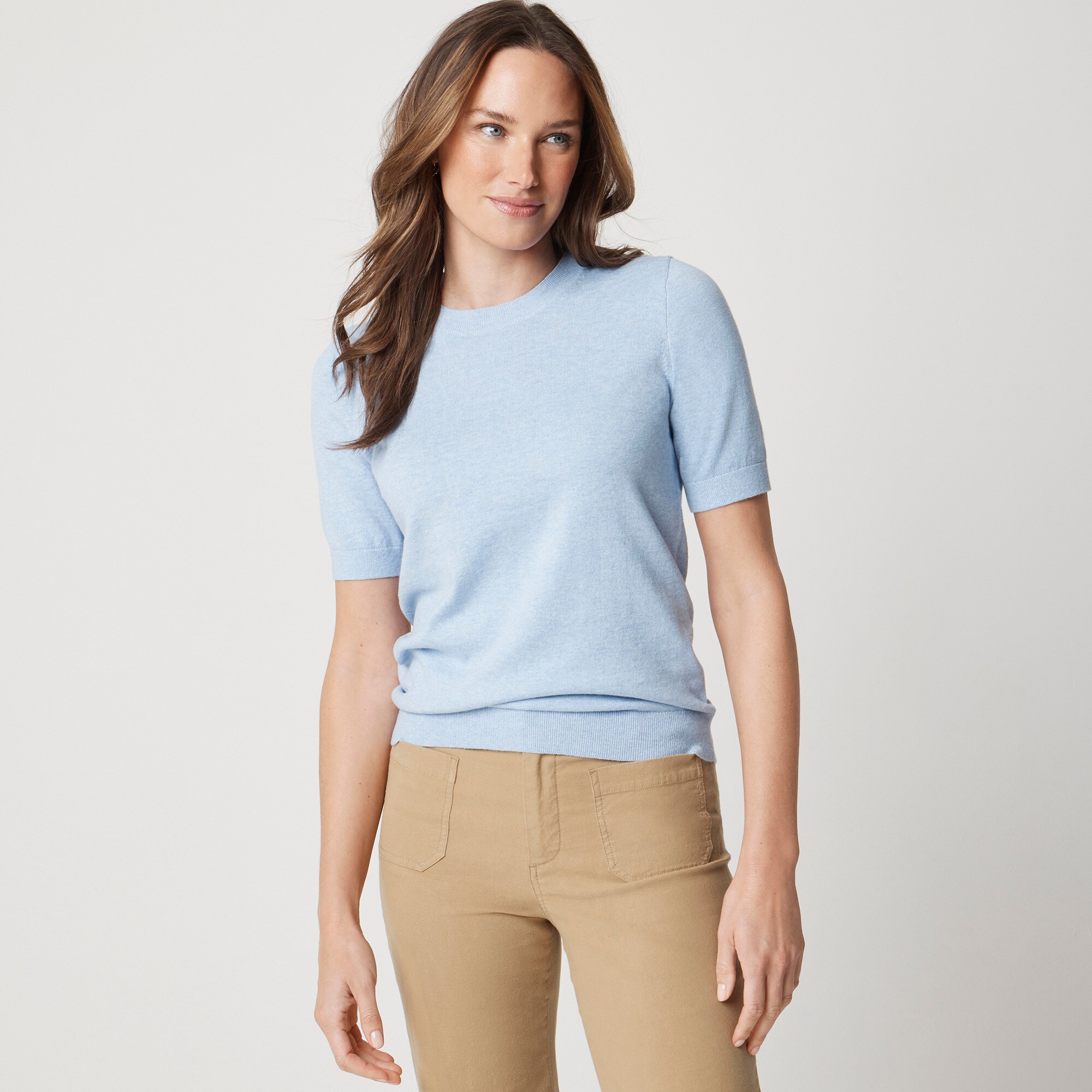 womens Short-sleeve cotton crewneck sweater
