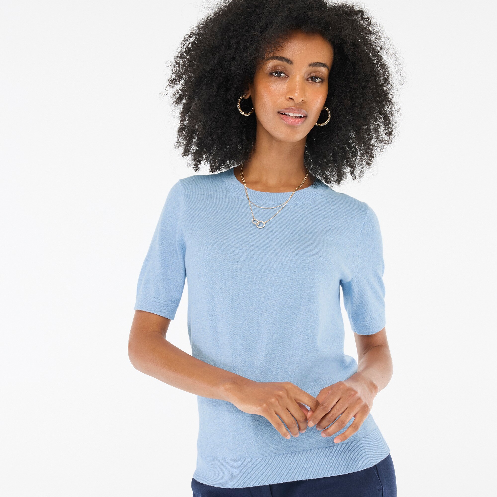 factory: short-sleeve cotton crewneck sweater for women