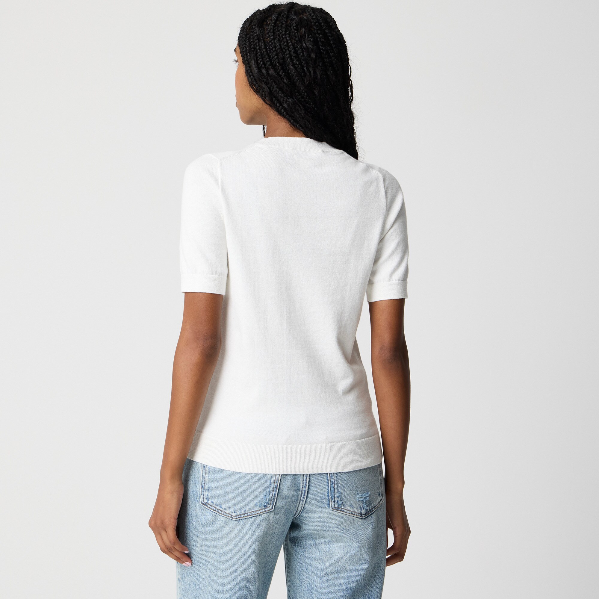 Short-sleeve cotton crewneck sweater