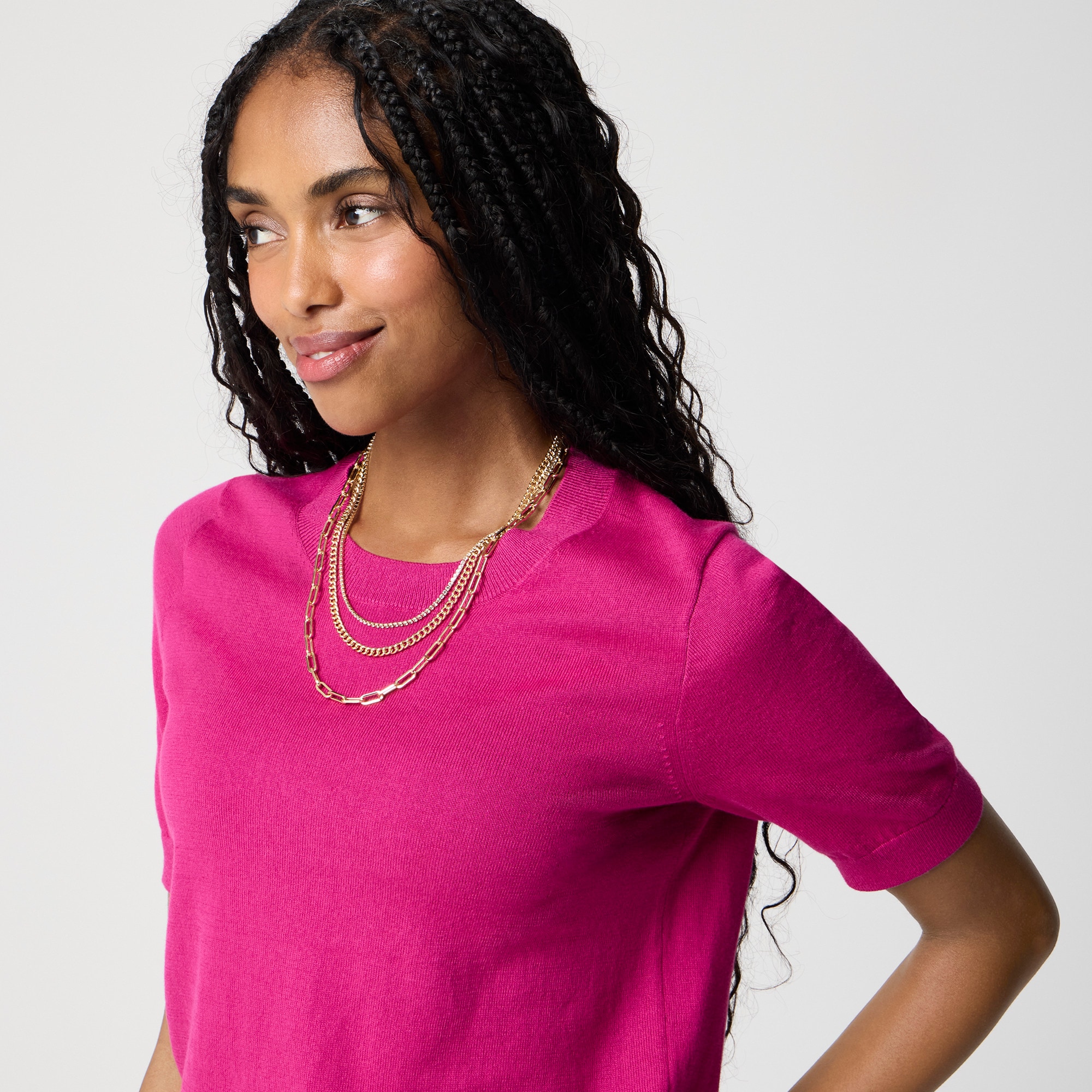 Short-sleeve cotton crewneck sweater