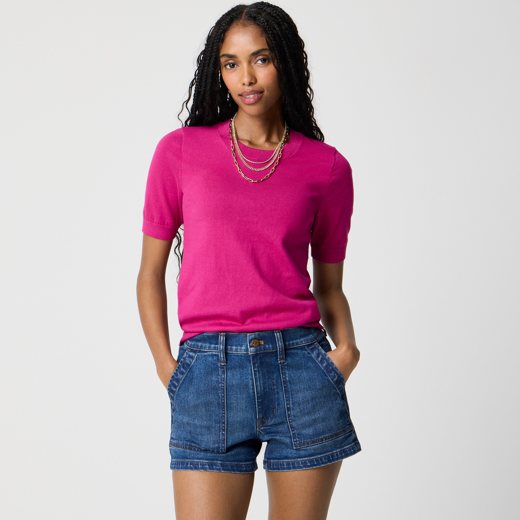 Short-sleeve Cotton Crewneck Sweater For Women | Factory