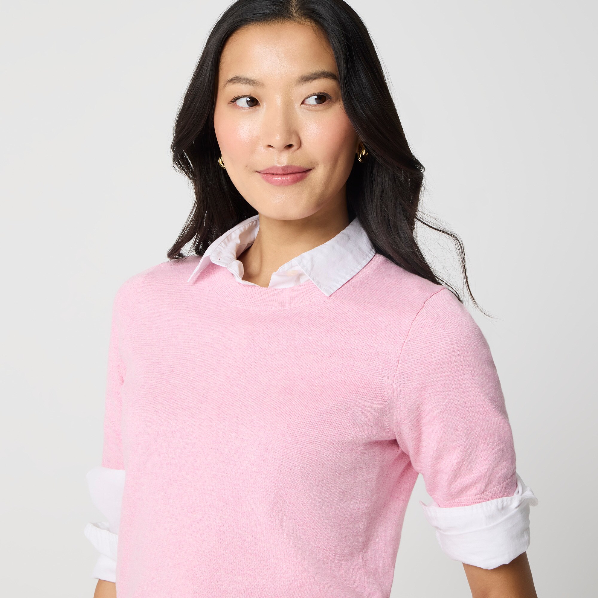 Short-sleeve cotton crewneck sweater