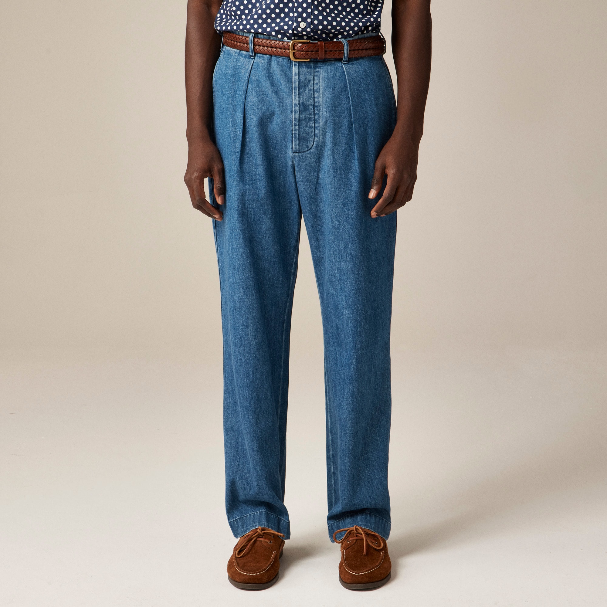 mens Relaxed-fit pleated suit pant in Japanese denim