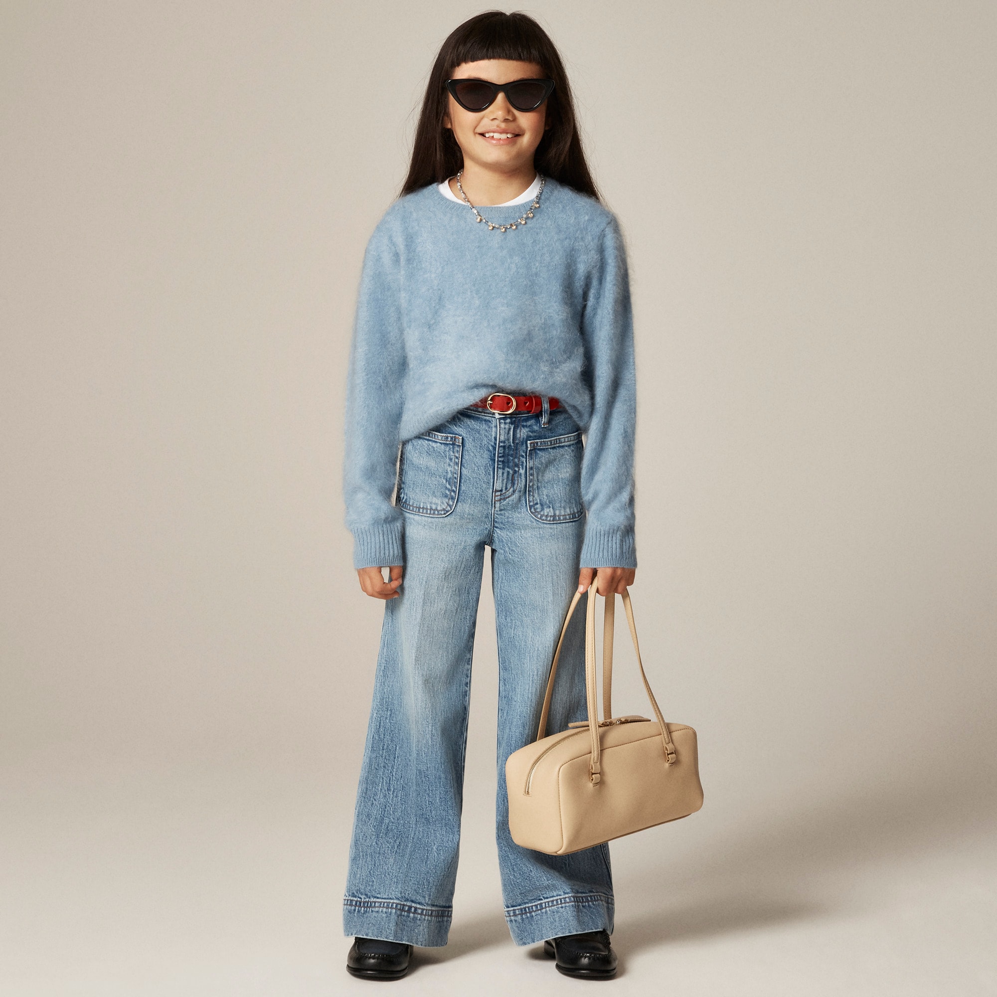 Girls' brushed cashmere crewneck sweater
