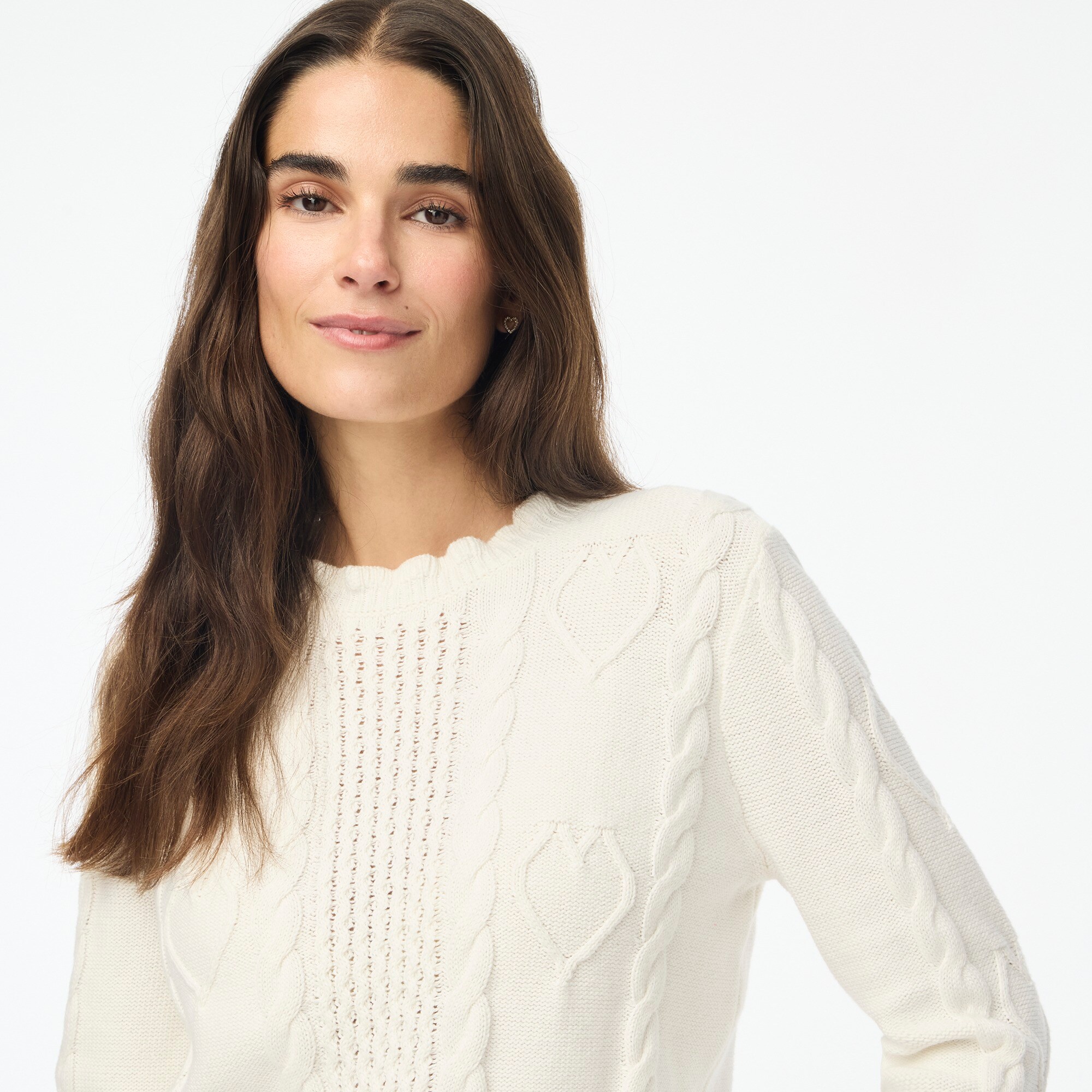 Cable-knit hearts crewneck sweater