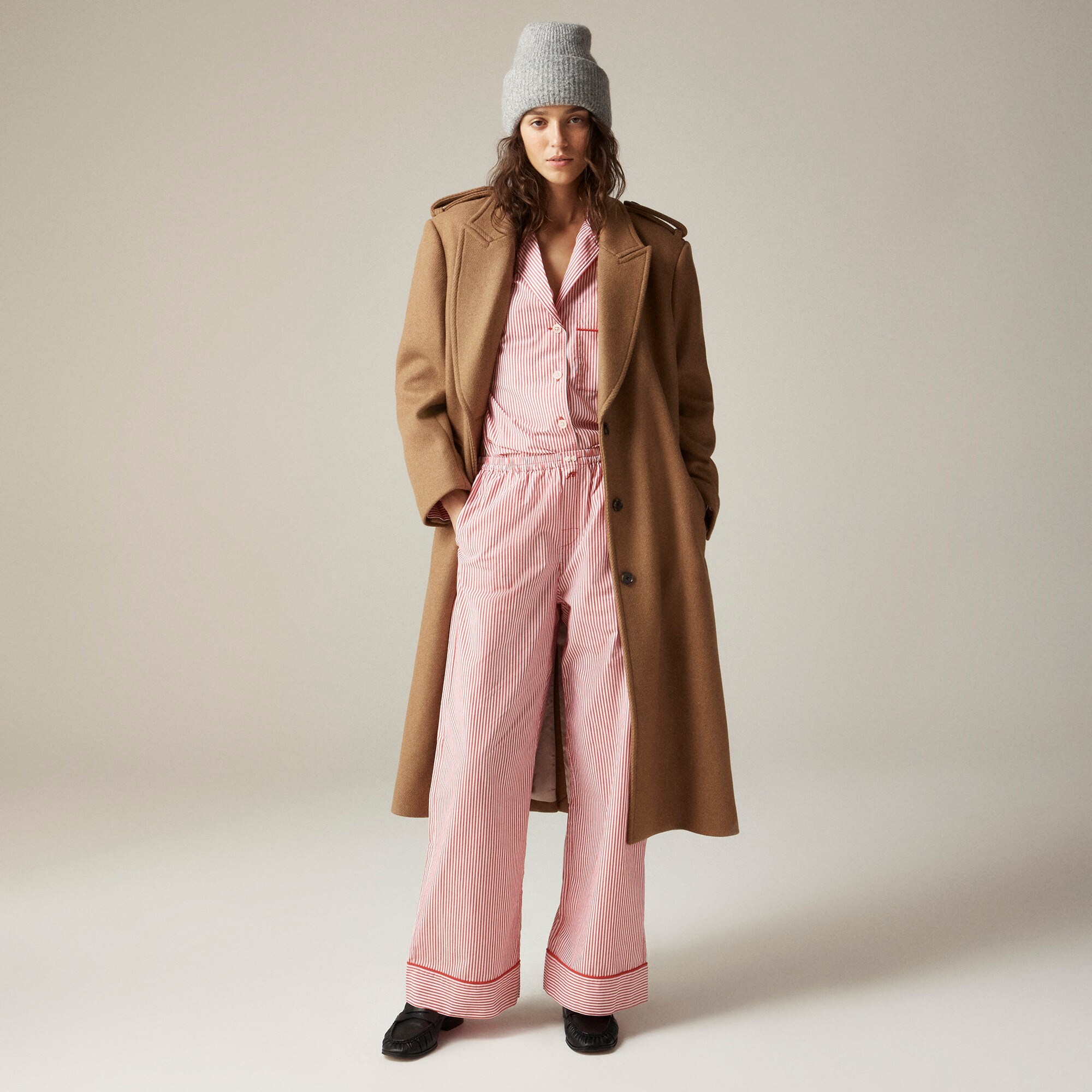 Pajama pant set in striped cotton poplin