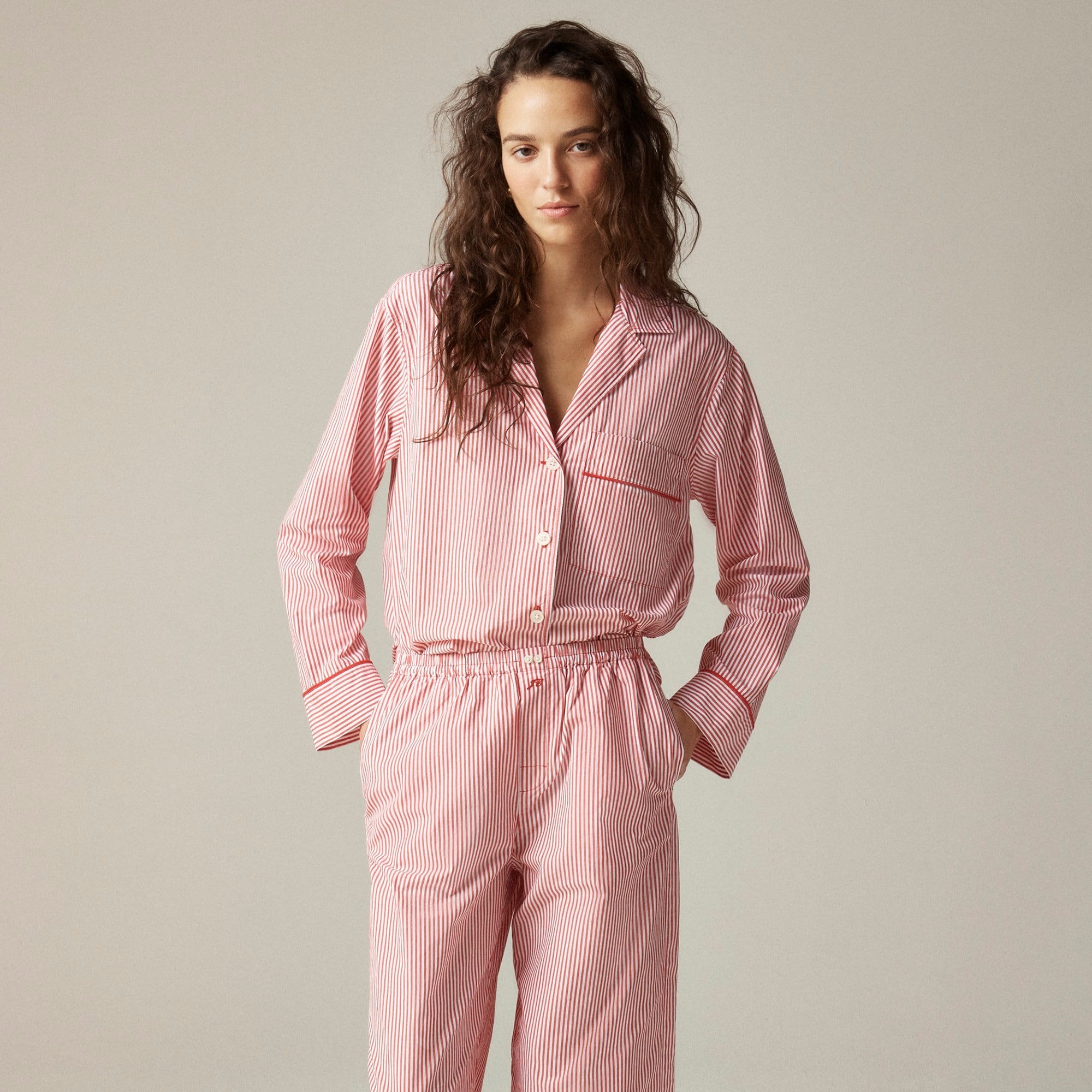 j.crew: pajama pant set in striped cotton poplin for women