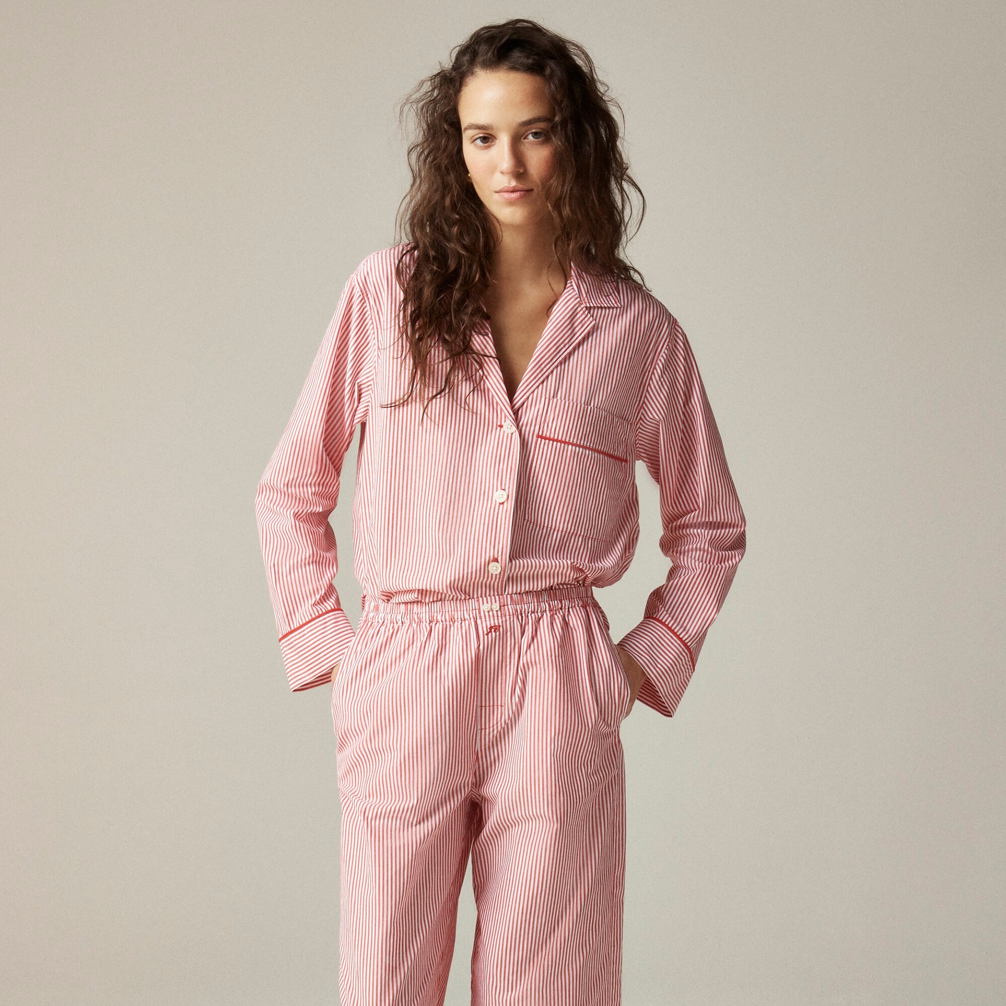Pajama pant set in striped cotton poplin