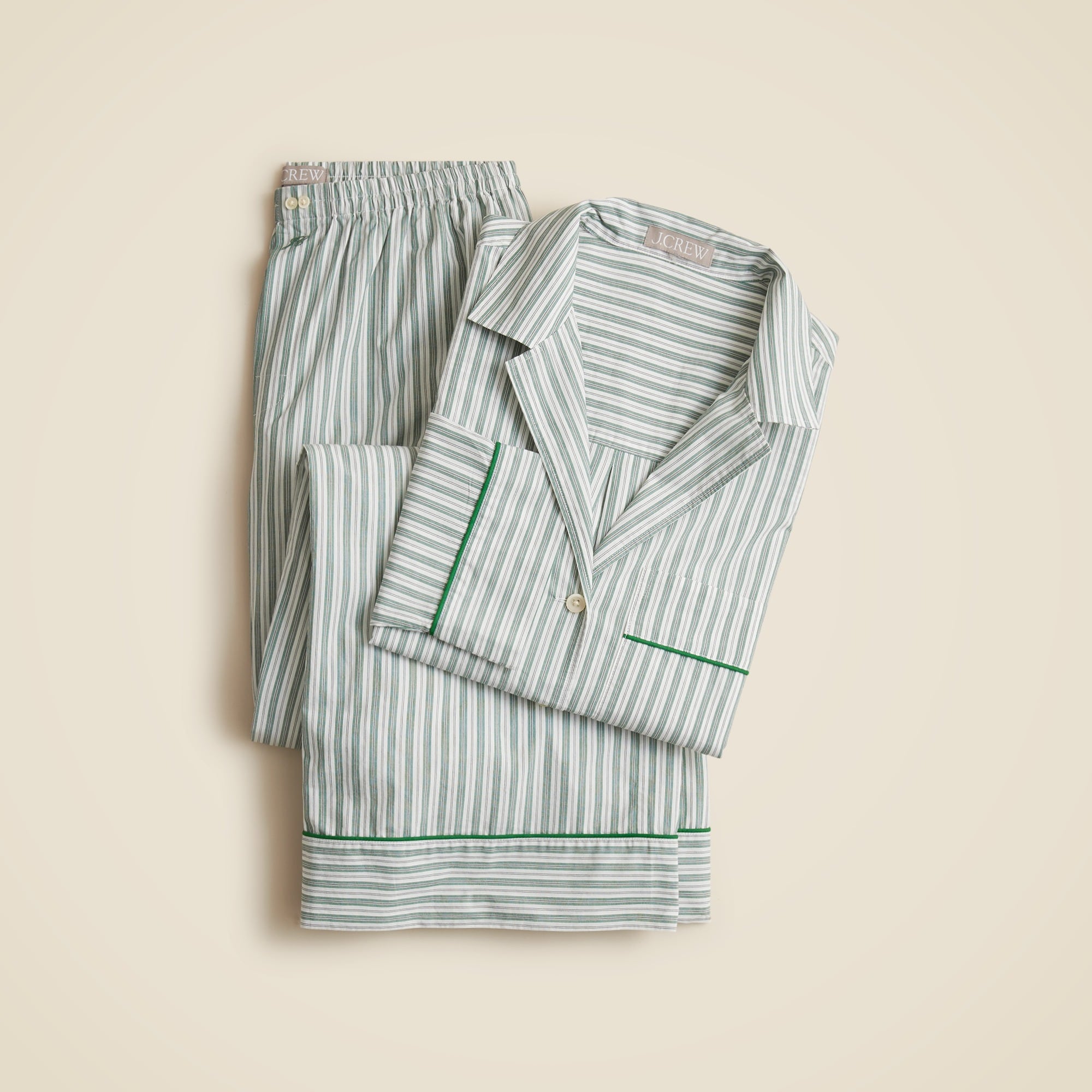 Pajama pant set in striped cotton poplin