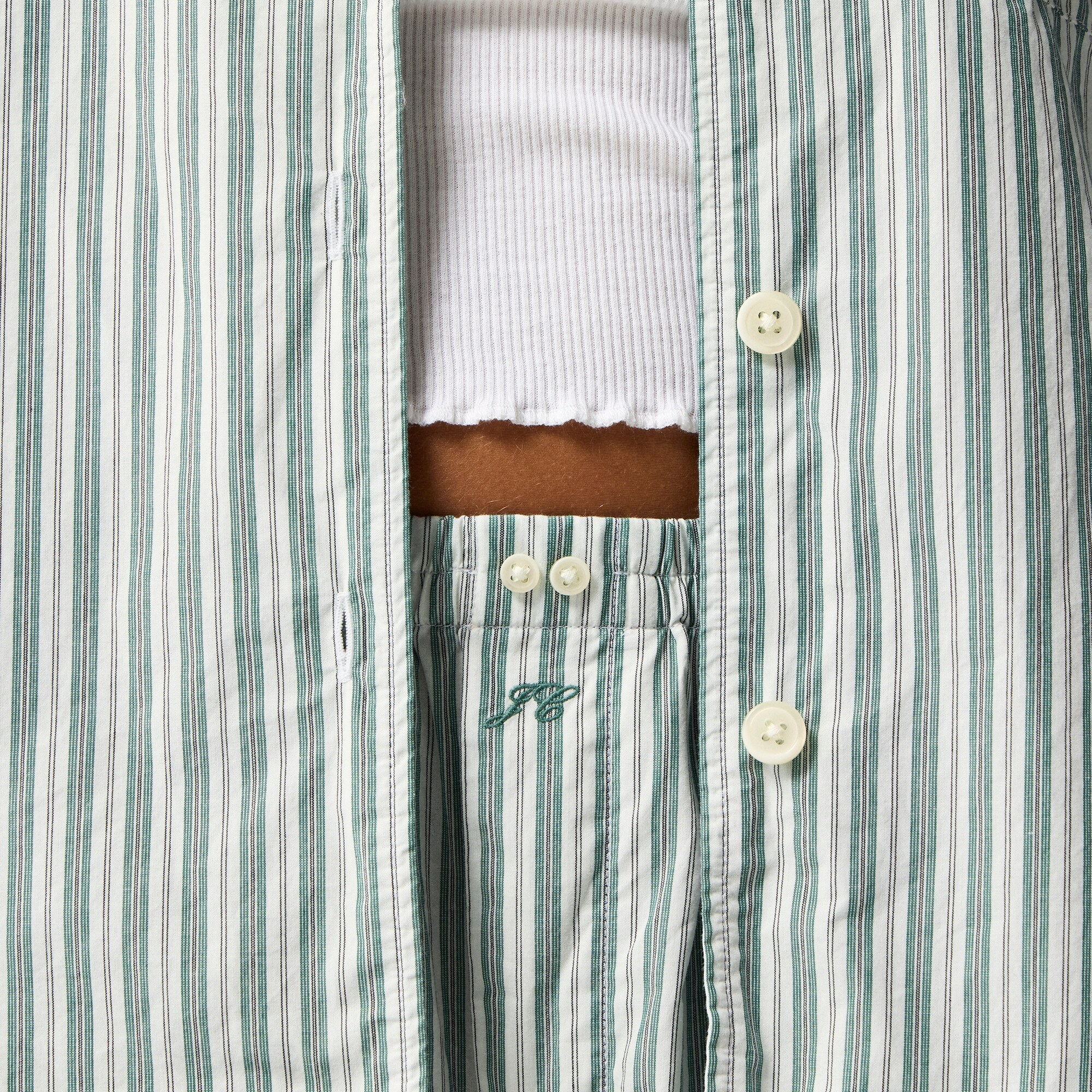 Pajama pant set in striped cotton poplin