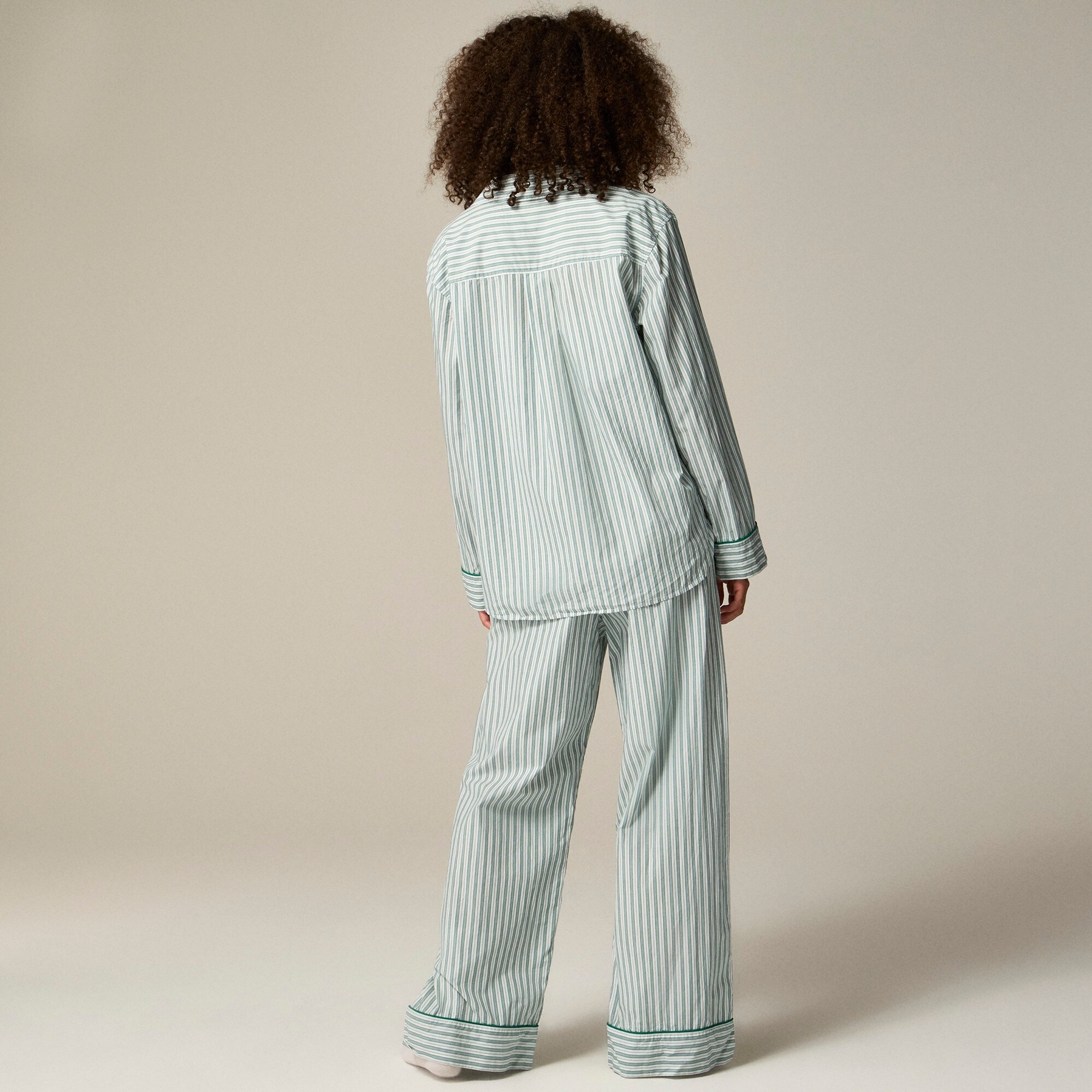 Pajama pant set in striped cotton poplin