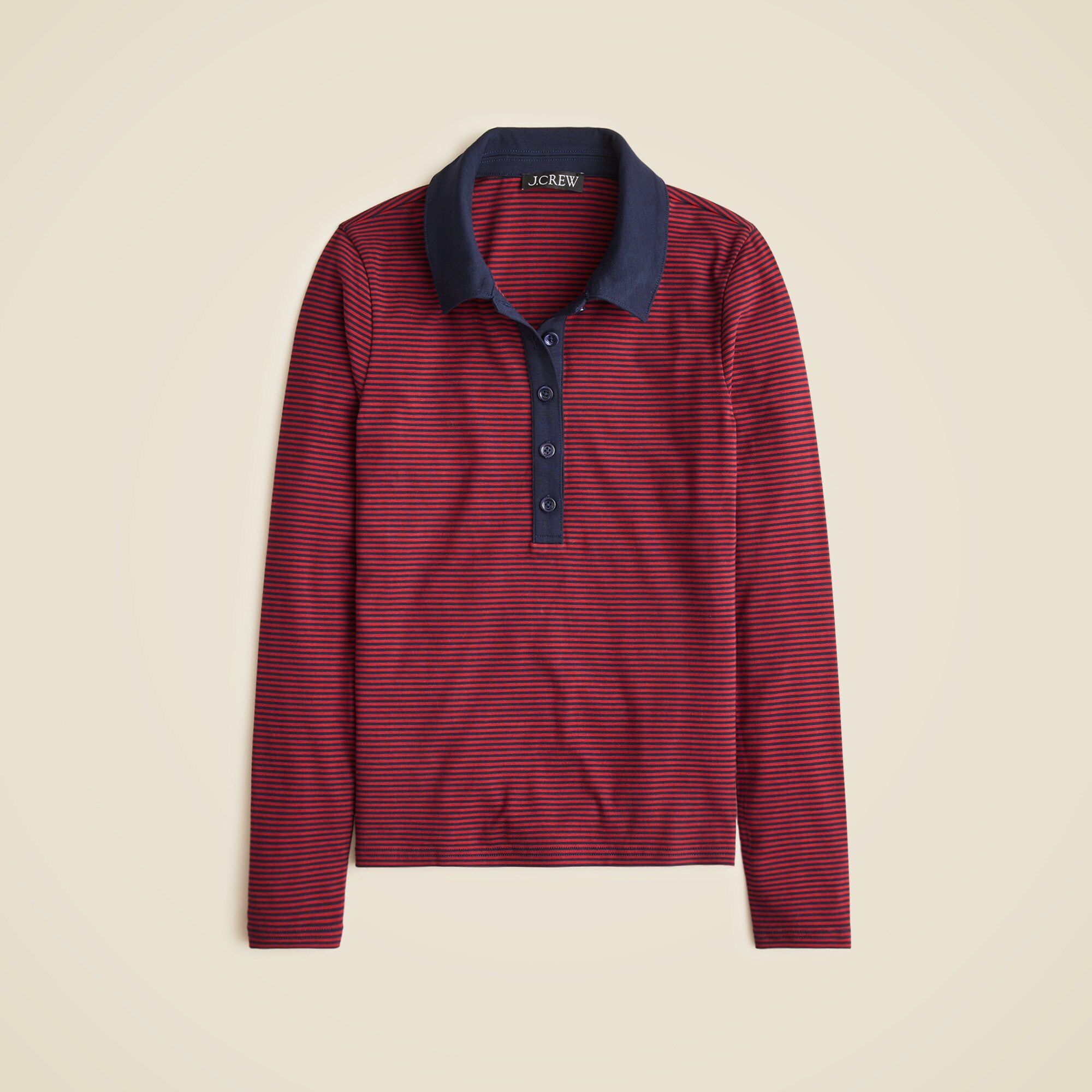 Refined rib long-sleeve polo shirt in stripe