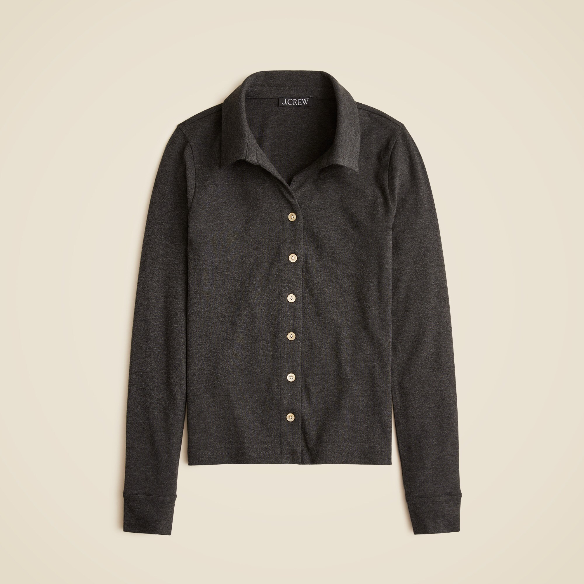 Long-sleeve button-up top in refined rib
