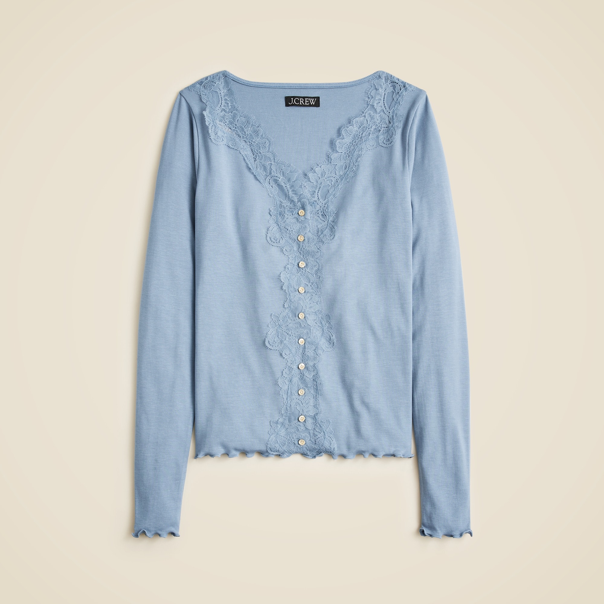 J.Crew: Refined Rib Cardigan Top With Lace Trim For Women