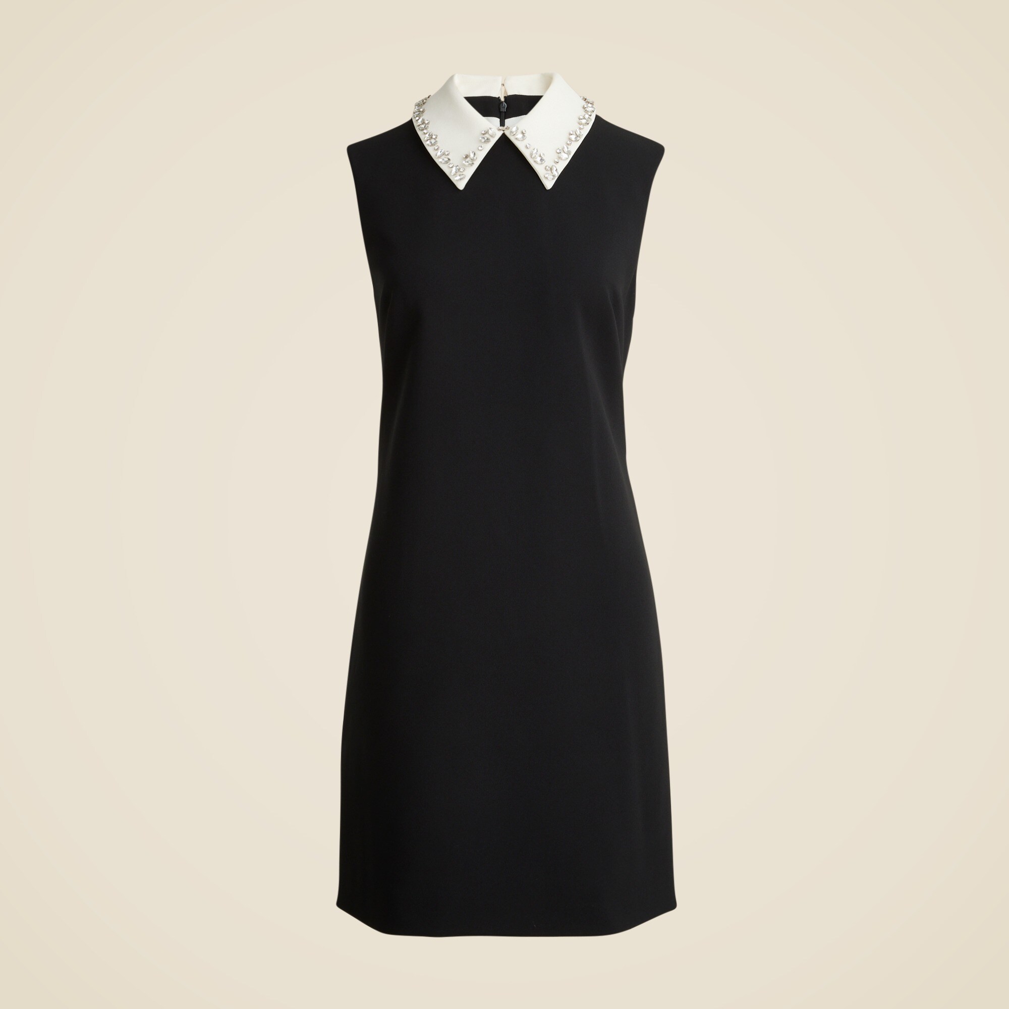 Embellished collared shift dress in stretch crepe