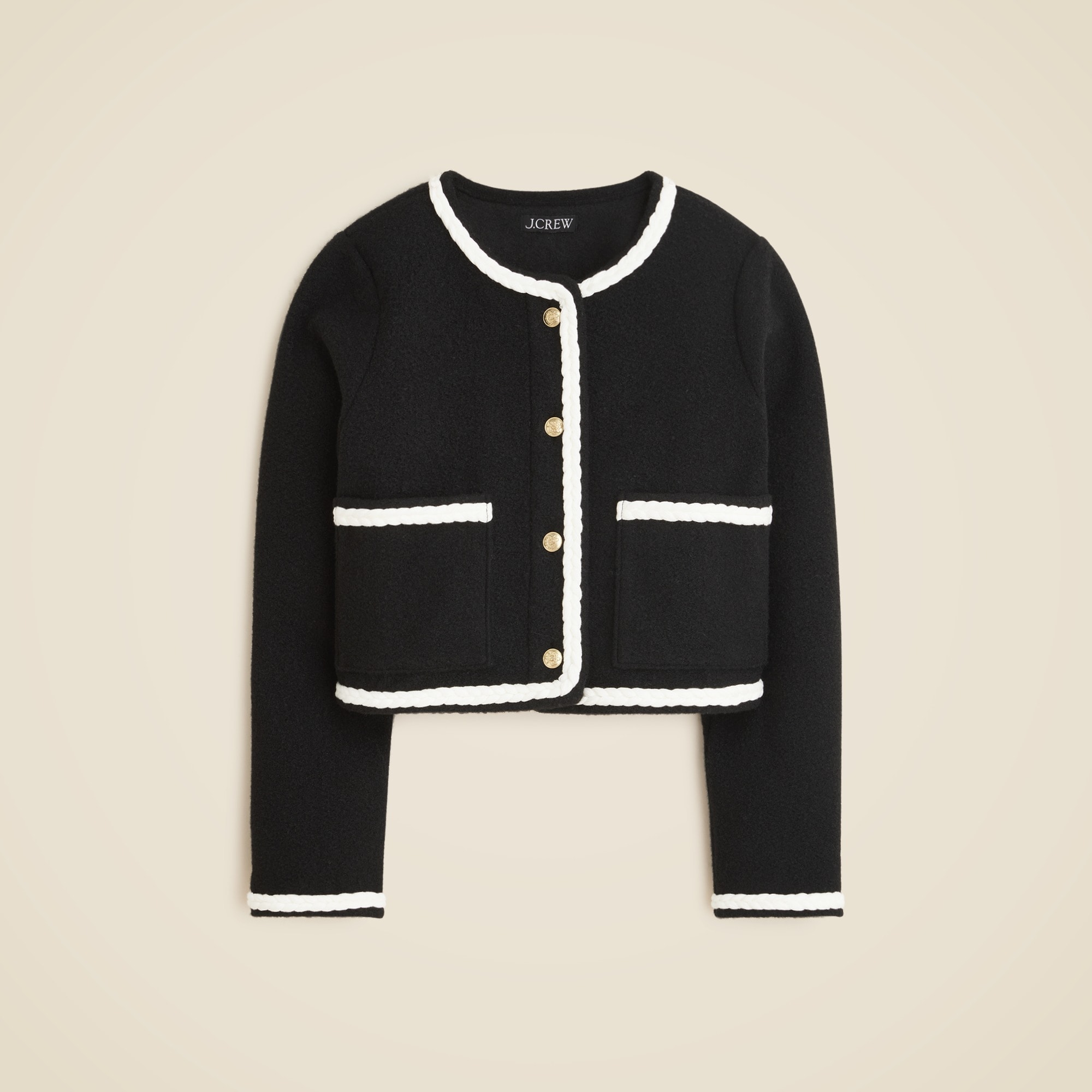 Cropped bouclé yarn lady jacket