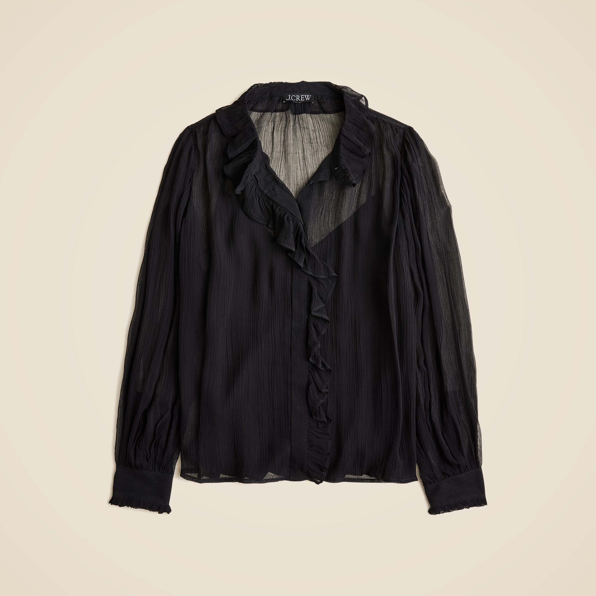 Ruffle button-up shirt in crinkle chiffon