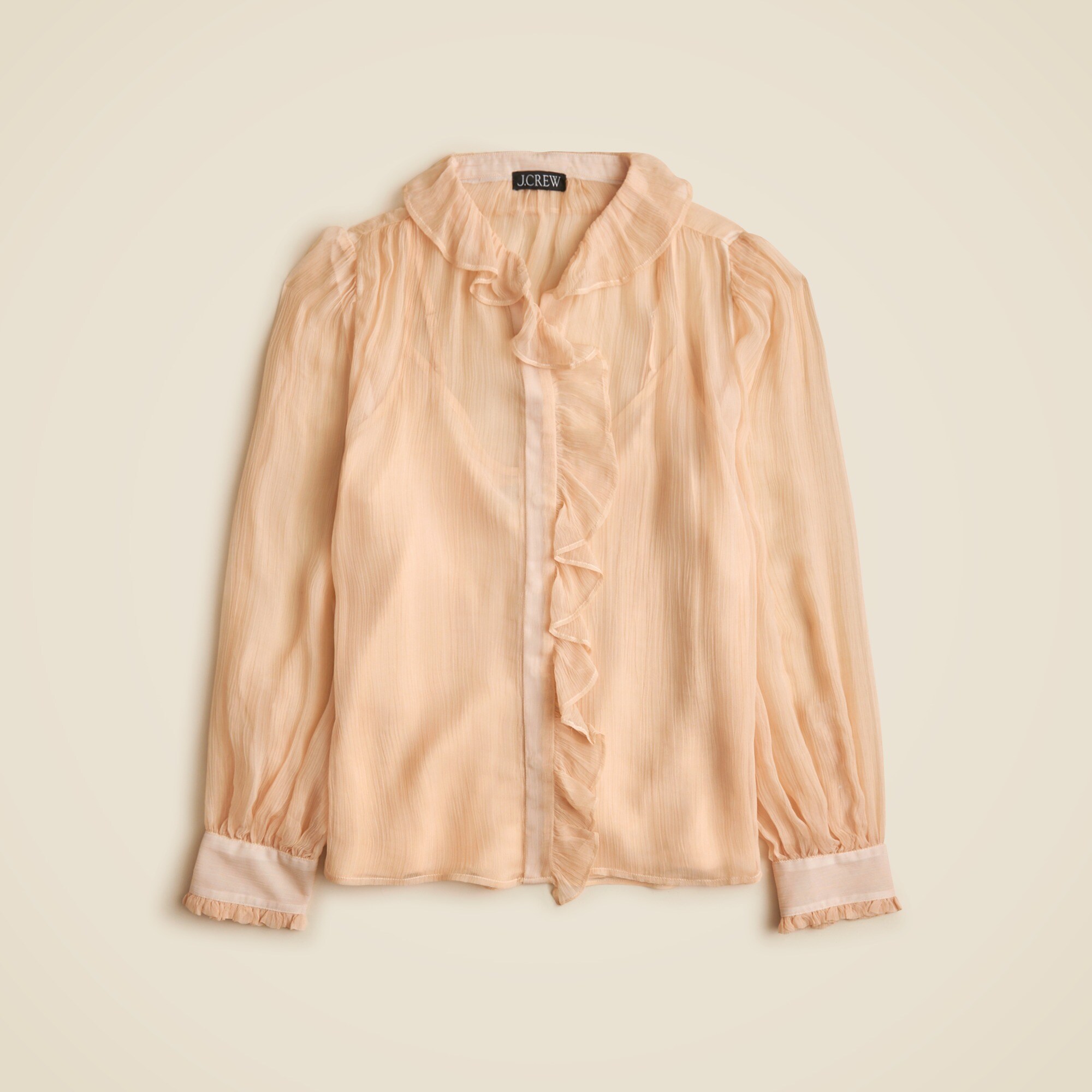 J.Crew: Ruffle Button-up Shirt In Crinkle Chiffon For Women