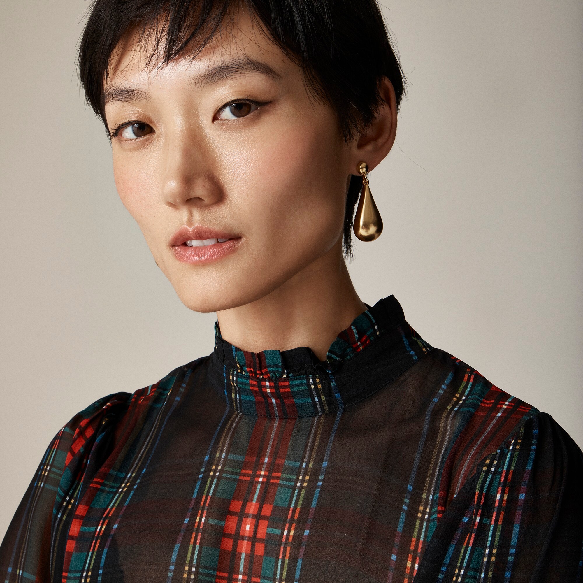 Ruffleneck top in Stewart tartan chiffon - image 3