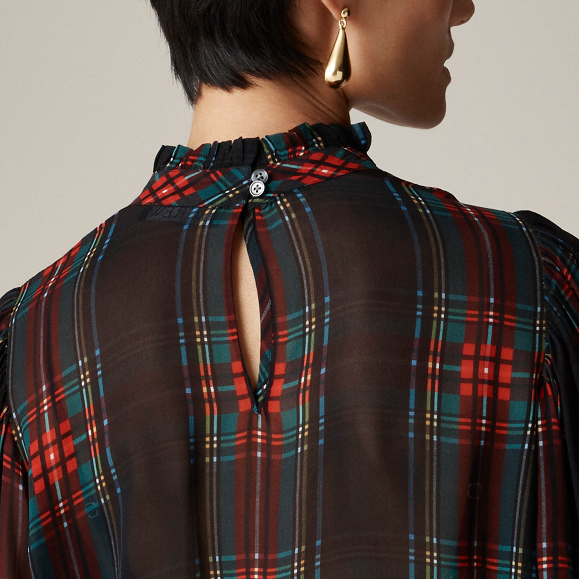 Ruffleneck top in Stewart tartan chiffon - image 4
