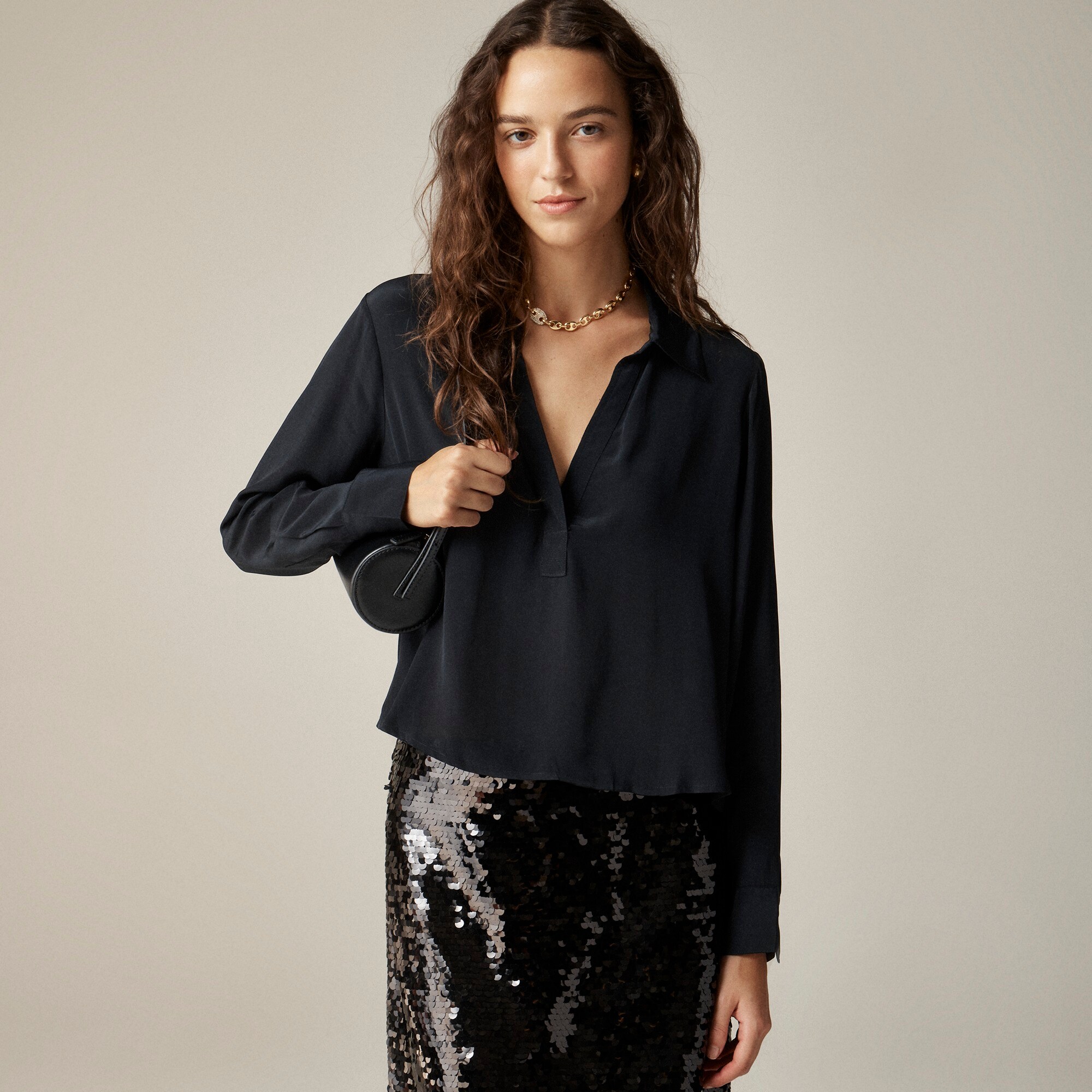 Bungalow popover shirt in crepe de chine