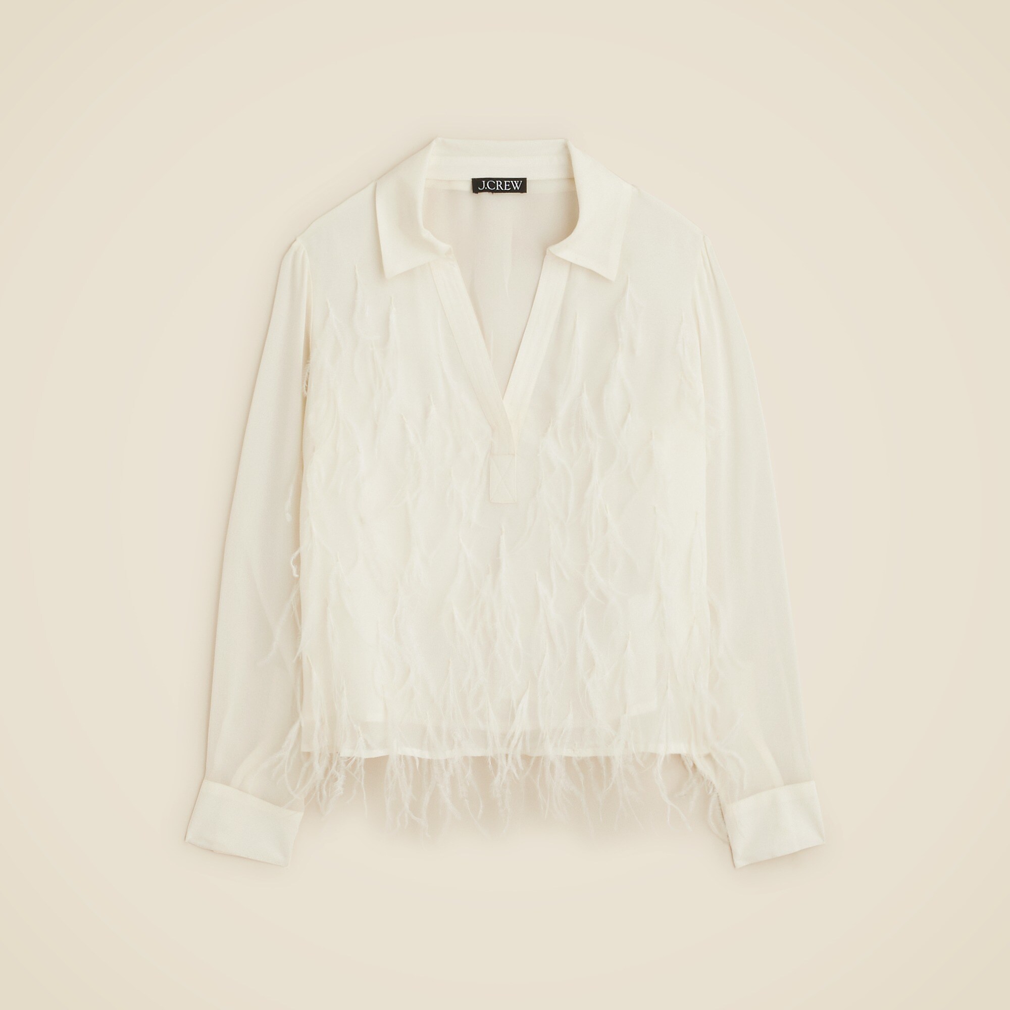 Bungalow feather-embellished top in chiffon