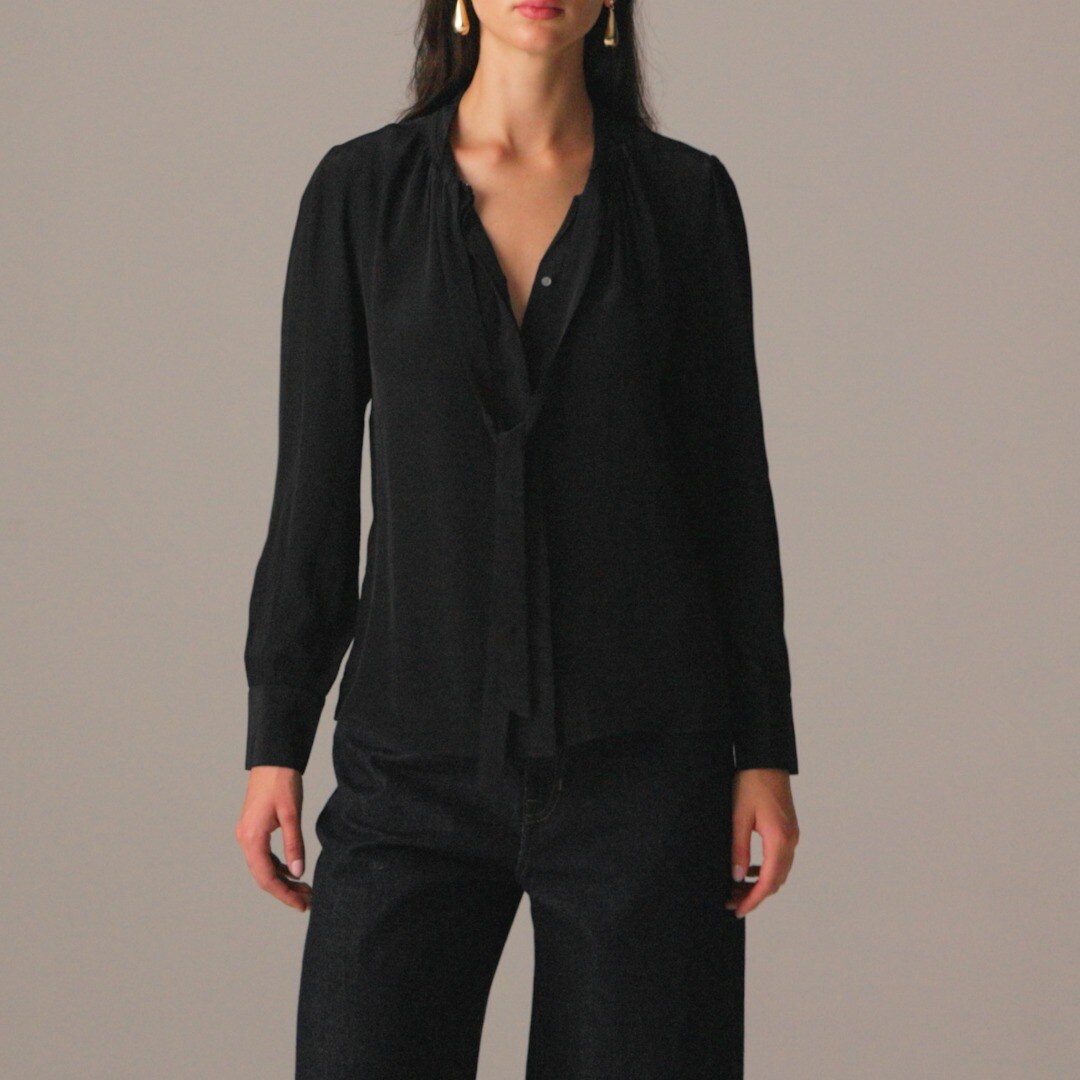 Tie-neck top in crepe de chine