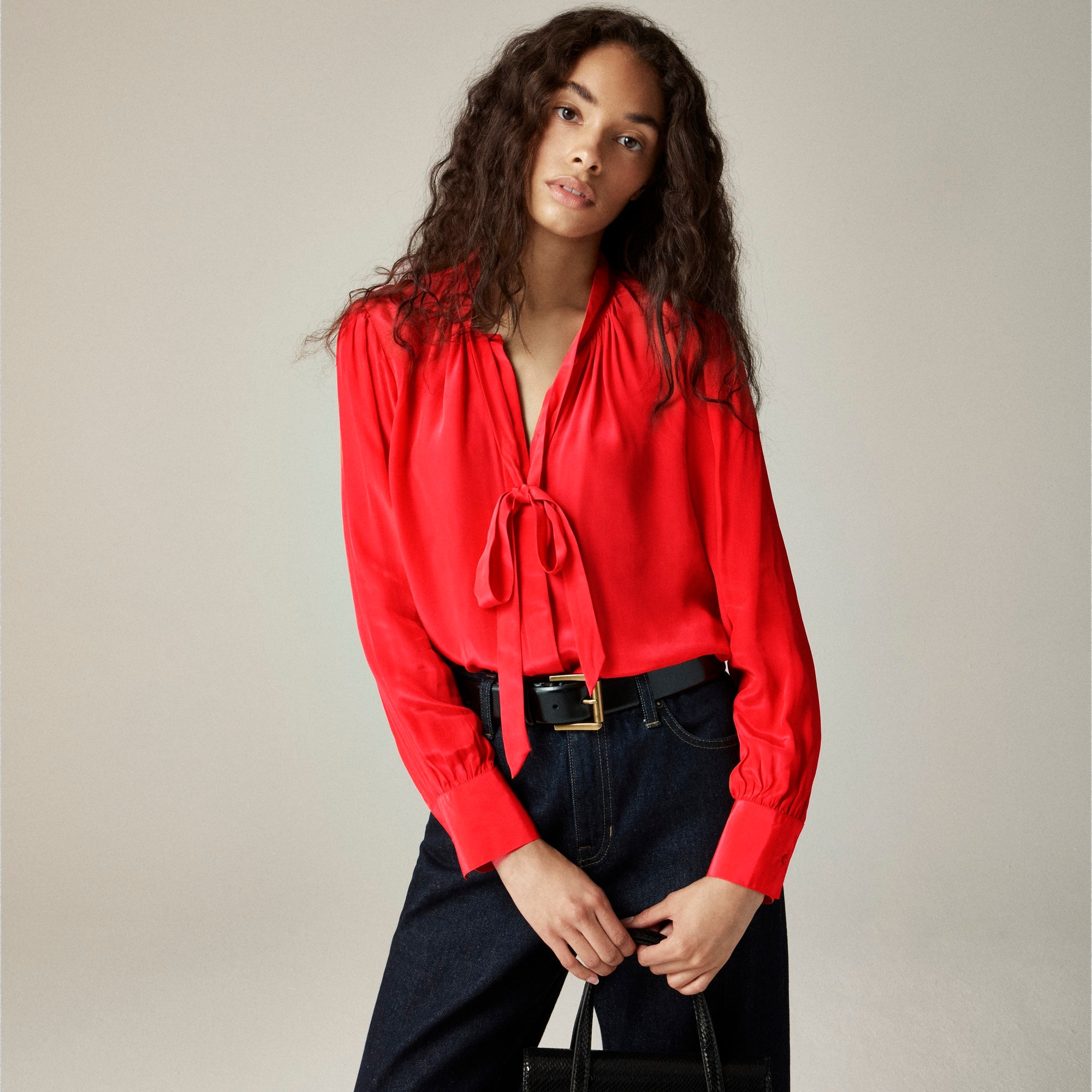  Tie-neck top in crepe de chine